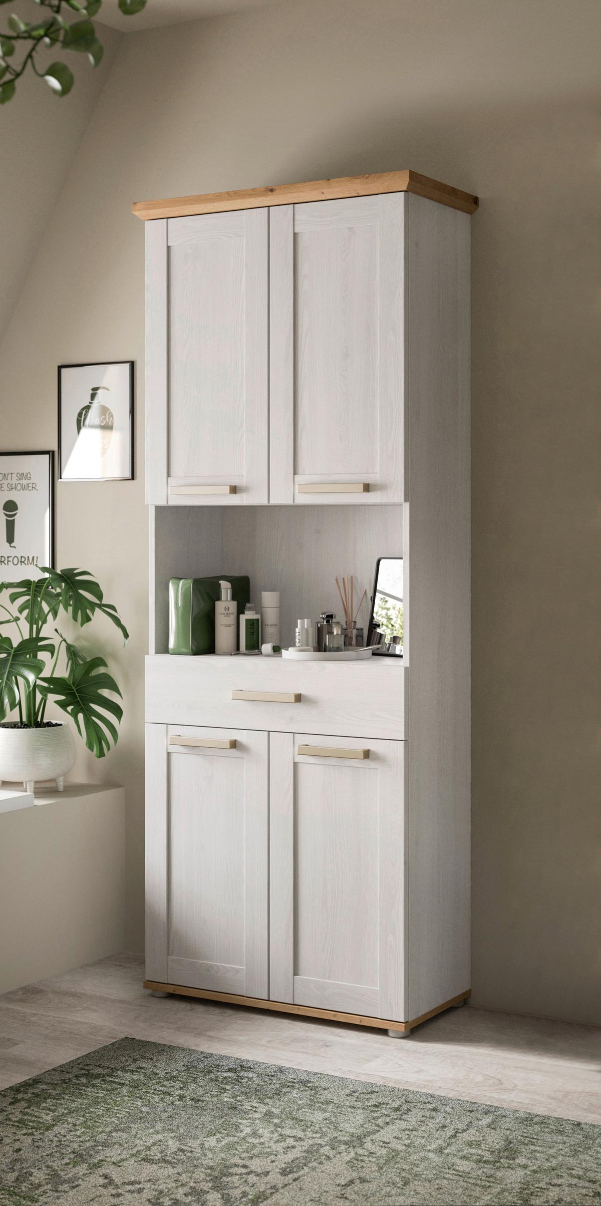HOCHSCHRANK VERONA - Silberfarben/Lärchefarben, Trend, Holzwerkstoff/Kunststoff (74/187/34cm) - MID.YOU
