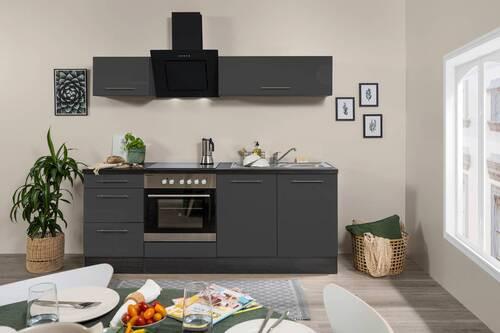 Küchenblock Grau Hochglanz m. Geräte B: ca. 210 cm - Alufarben/Grau, Basics, Holzwerkstoff (210cm) - Respekta