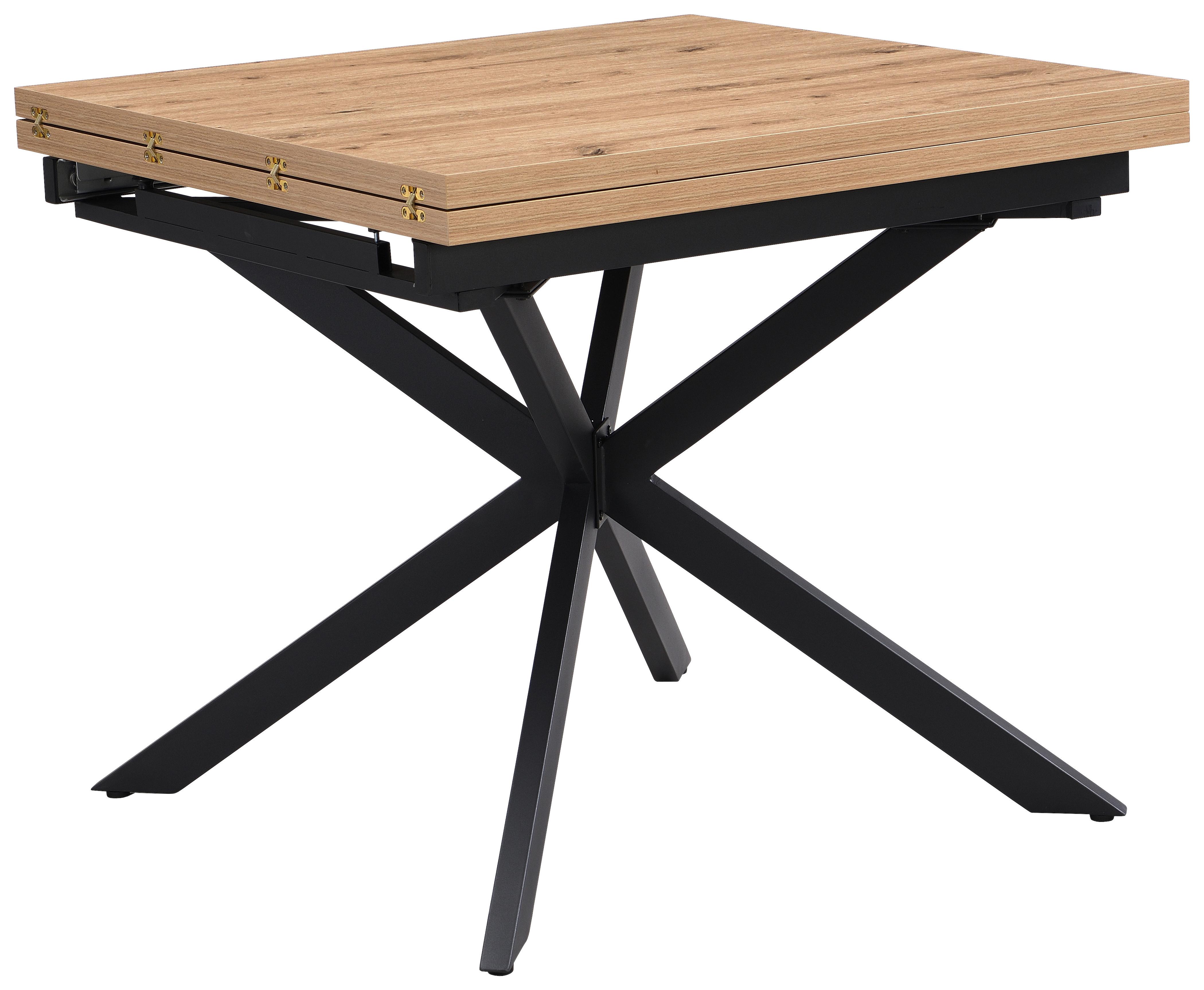 Jedilna Miza Elio, Barva Hrasta, 90-180x90 - črna/divji hrast, Trendi, kovina/leseni material (90-180/75/90cm)