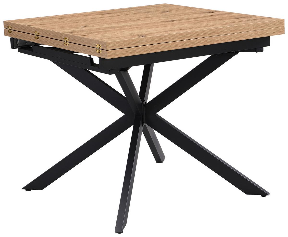 Jedilna Miza Elio, Barva Hrasta, 90-180x90 - črna/divji hrast, Trendi, kovina/leseni material (90-180/75/90cm)