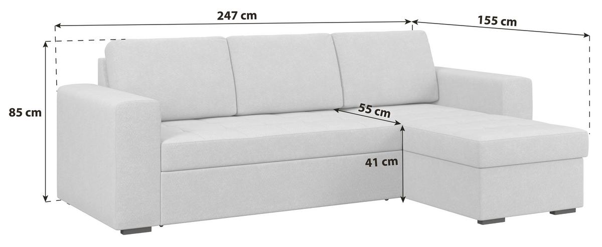 Kutna Garnitura Jan - sivo-bež, Trend, tekstil (247/155cm)