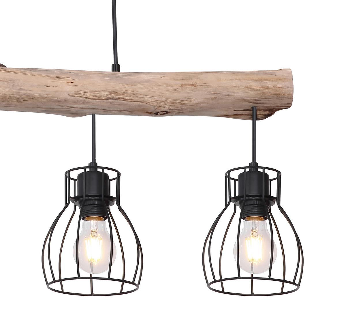 Hängeleuchte Mina in Naturfarben max. 40 Watt - Schwarz/Naturfarben, Basics, Holz/Metall (82,5/13,6/140cm) - Globo