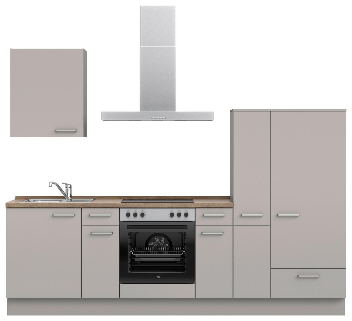 Küchenblock Touch Low m. Geräten Grau - Eiche dunkel/Edelstahlfarben, MODERN, Holzwerkstoff/Metall (270cm) - Nobilia