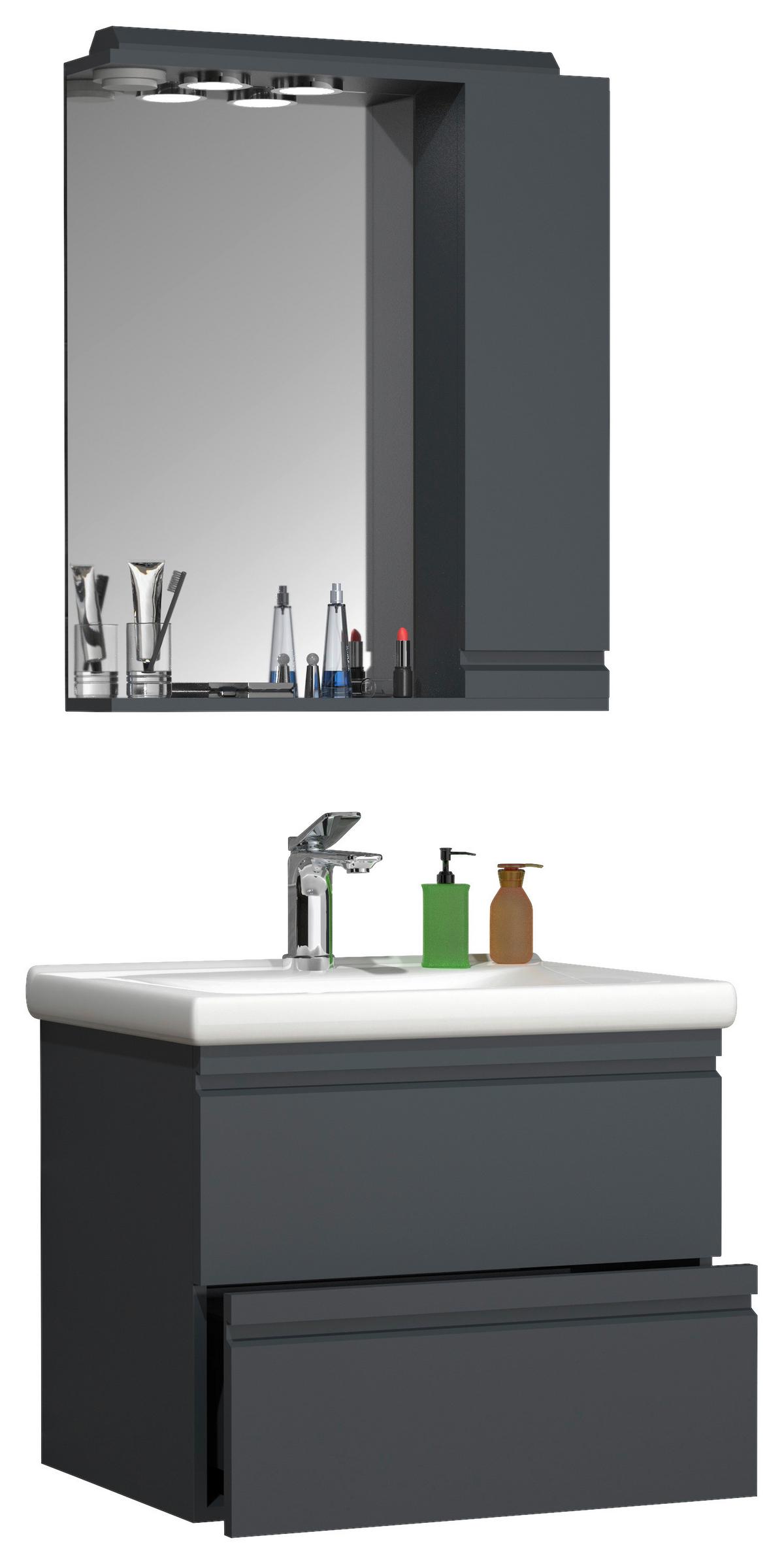 BADEZIMMER SILORA L - Weiss/Anthrazit, Modern, Glas/Keramik (60cm) - MID.YOU