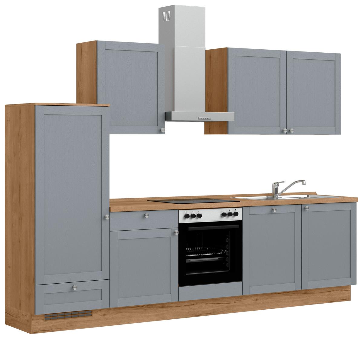 Küchenleerblock Frame Low o. Geräte Blaugrau - Edelstahlfarben/Eichefarben, MODERN, Holzwerkstoff/Metall (300cm) - Nobilia