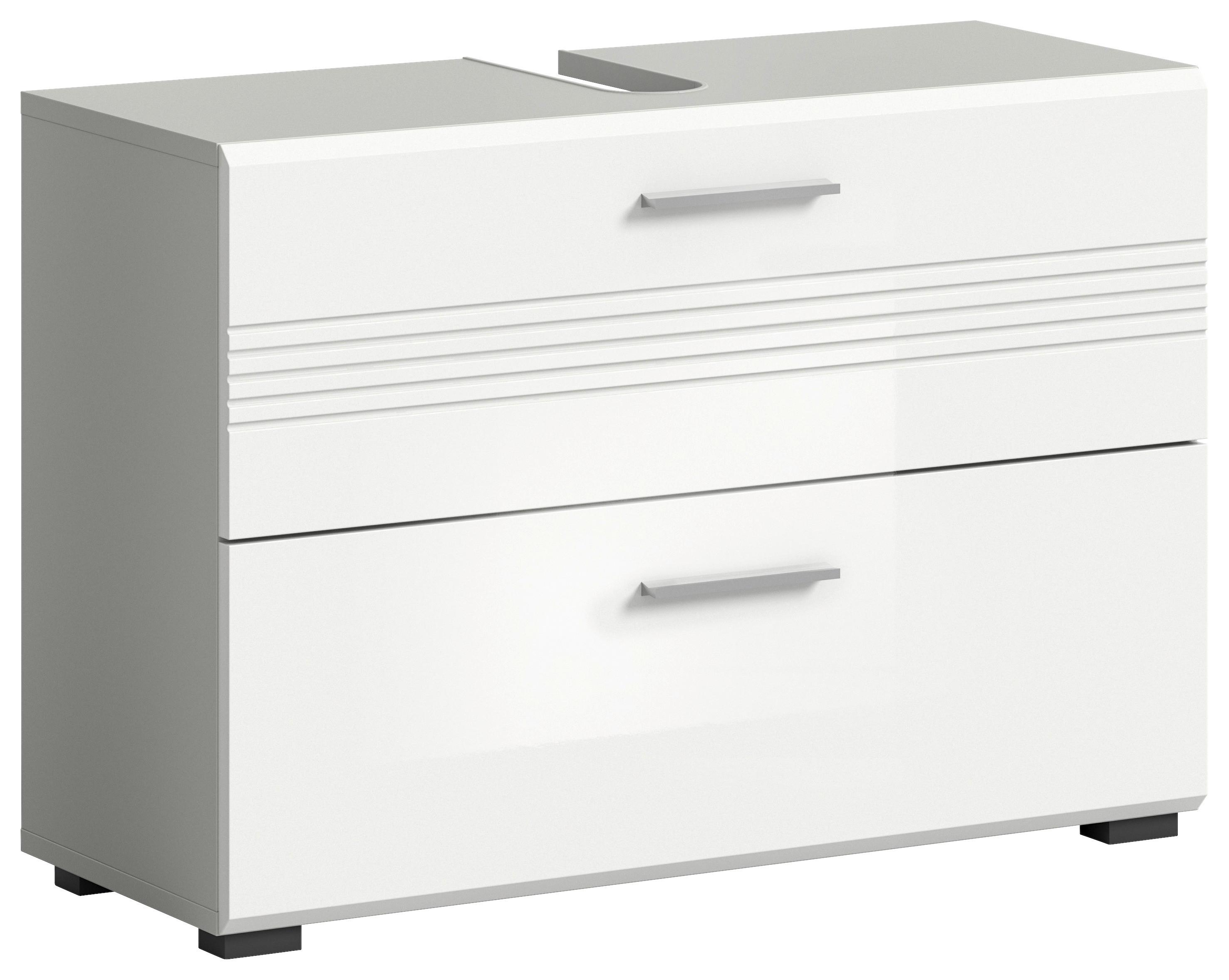 Waschbeckenunterschrank Copa ca. 80x56 cm Weiß/Grau - Chromfarben/Weiß Hochglanz, MODERN, Holzwerkstoff/Kunststoff (80/56/32cm) - MID.YOU