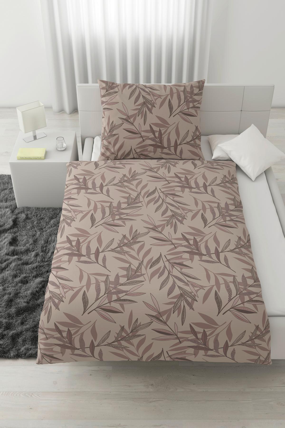 Bettwäsche Stitched Leaves Beige/Mauve ca. 140x200cm - Beige/Mauve, Textil (140/200cm) - Modern Living
