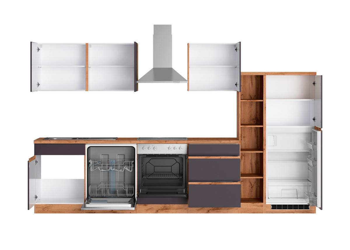 Küchenblock Turin mit Geräten c.a 330 cm Grau/Eiche - Eiche Wotan/Grau, Design, Holzwerkstoff (330cm) - Held
