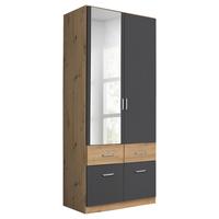 Drehtürenschrank Aalen Grau/Eiche Artisan - Alufarben/Eiche Artisan, Holzwerkstoff/Kunststoff (91/197/54cm) - Mömax