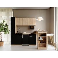 Küchenblock Ingrid m. Geräten Schwarz - Eichefarben/Schwarz, Design, Holzwerkstoff/Kunststoff (180cm) - Respekta