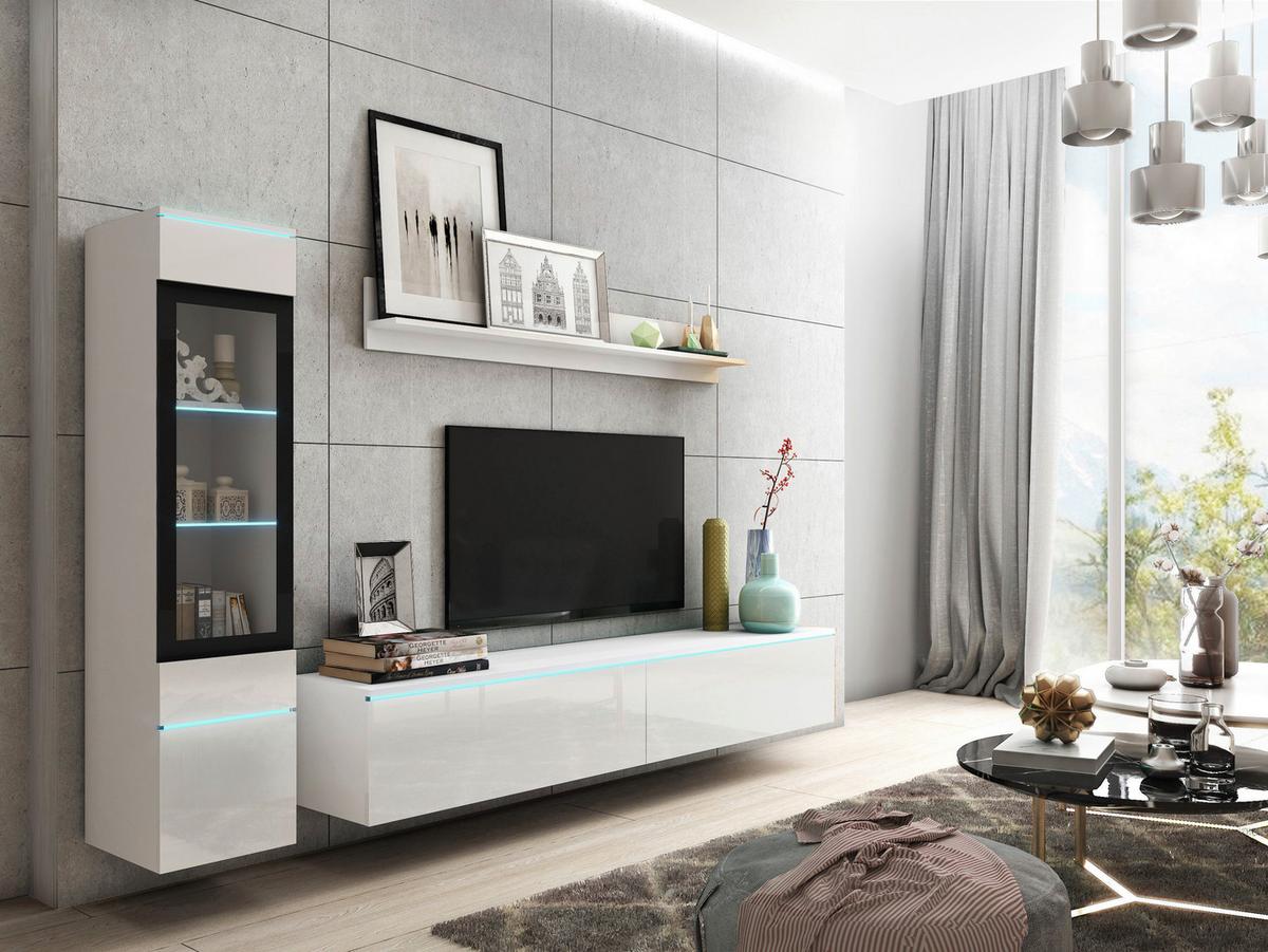 Dnevni Regal Vera, Bela, Visoki Sijaj, 3-Delno, Led - siva/bela, Trendi, umetna masa/steklo (210/130/33cm) - P & B