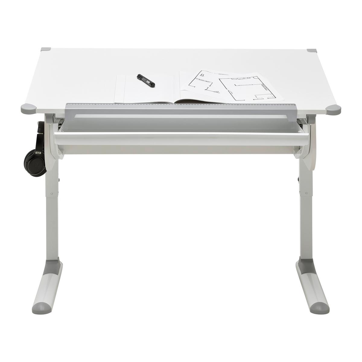Schreibtisch Studare Grau/Weiss - Weiss/Grau, Konventionell, Holzwerkstoff/Metall (110/55-78/68cm) - Mömax