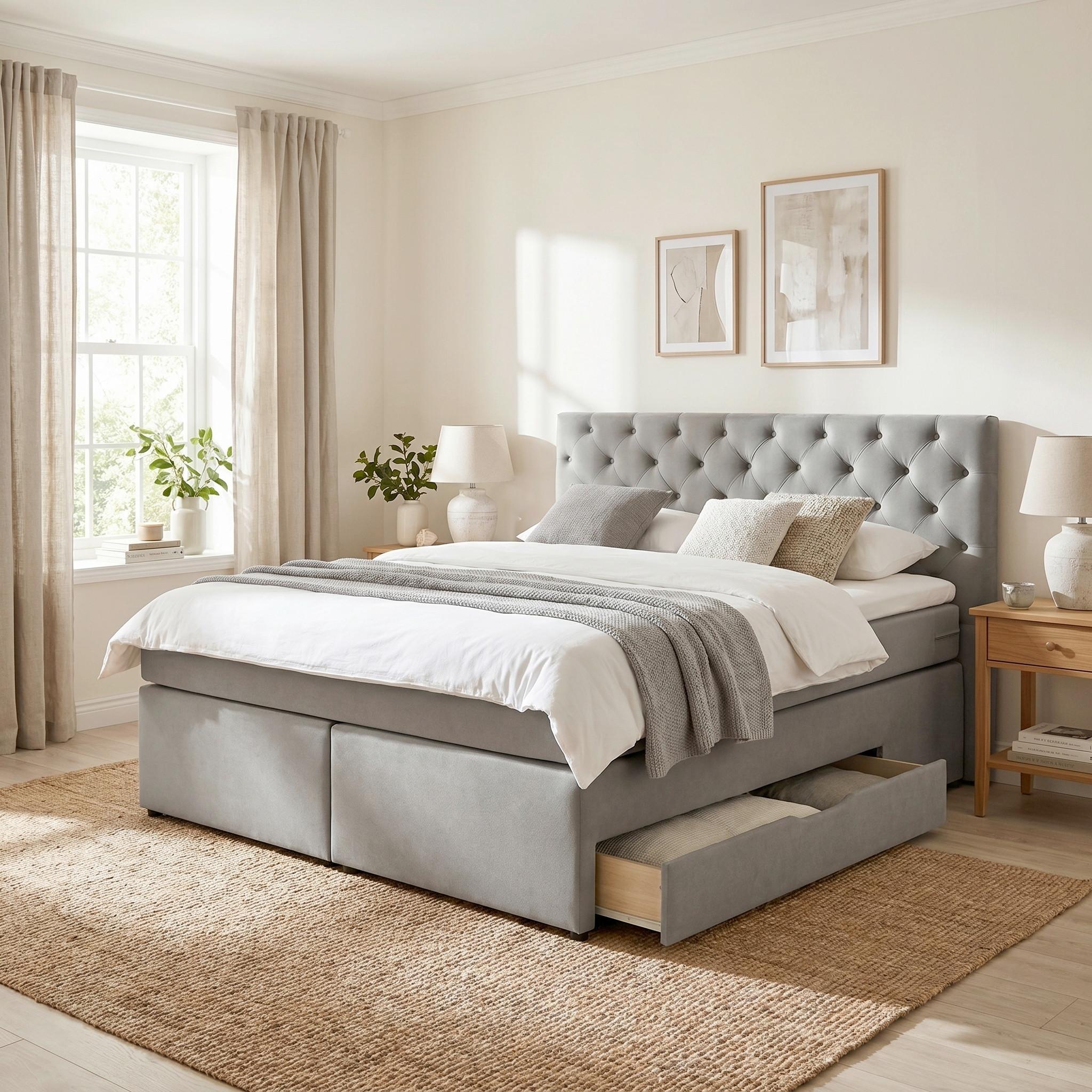 Boxspringbett Chester Grau ca. 180x200cm - Schwarz/Grau, Holzwerkstoff/Kunststoff (180/200cm) - Mömax