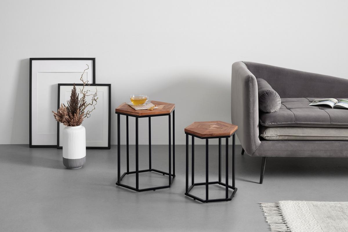 Beistelltischset in Schwarz/Akaziefarben - Schwarz/Akaziefarben, Modern, Holz/Metall (40-36/40-36/50-45cm) - Mömax