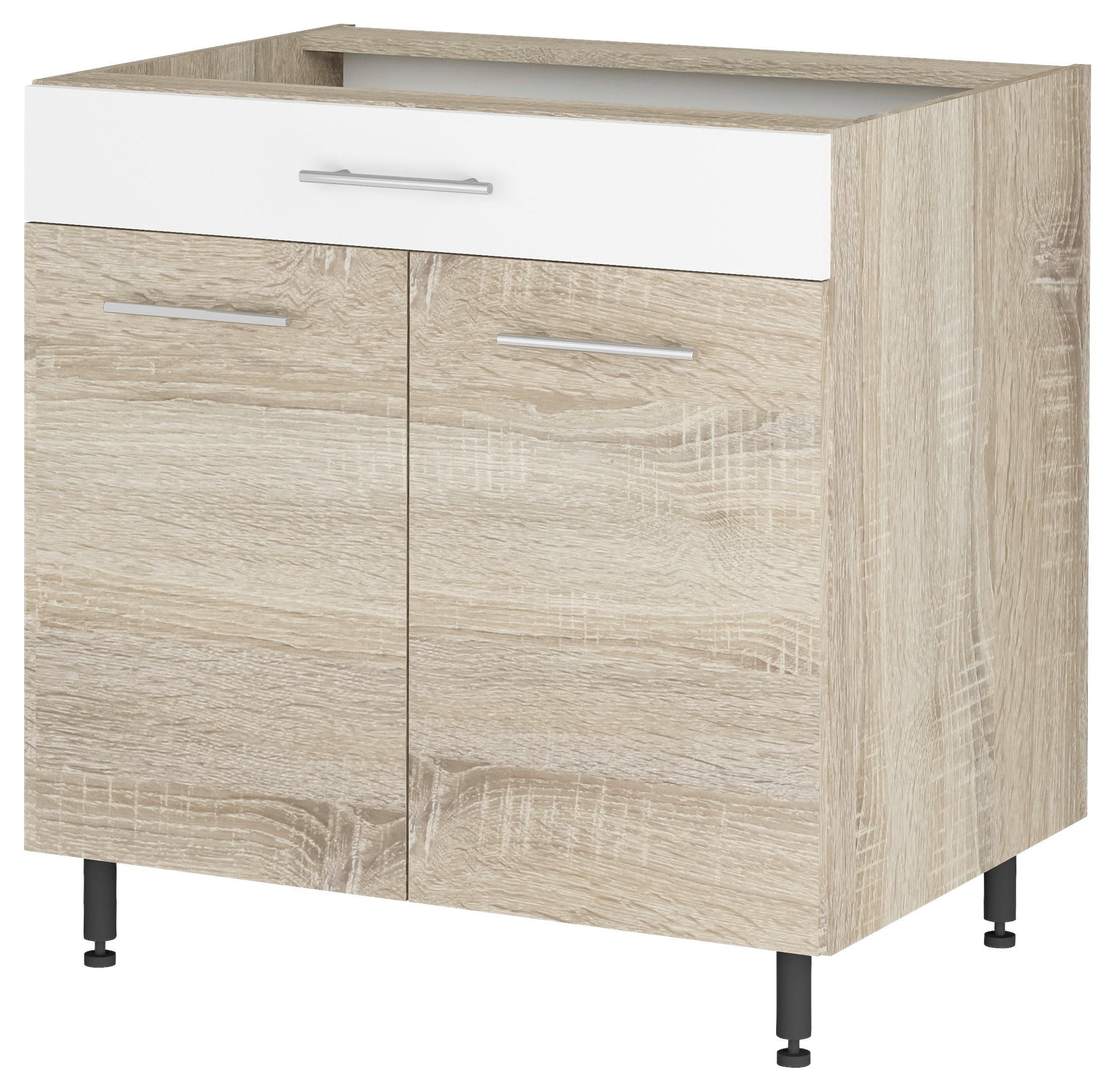 Konyhai Alsószekrény Corina - Sonoma tölgy/fehér, Modern, fa/fém (80/82,4/58cm)