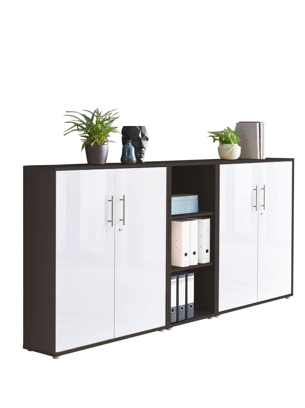 AKTENSCHRANK OFFICE EDITION - SW SET 8 - Weiß Hochglanz/Anthrazit, MODERN, Holzwerkstoff (212,9/113,6/33cm) - MID.YOU