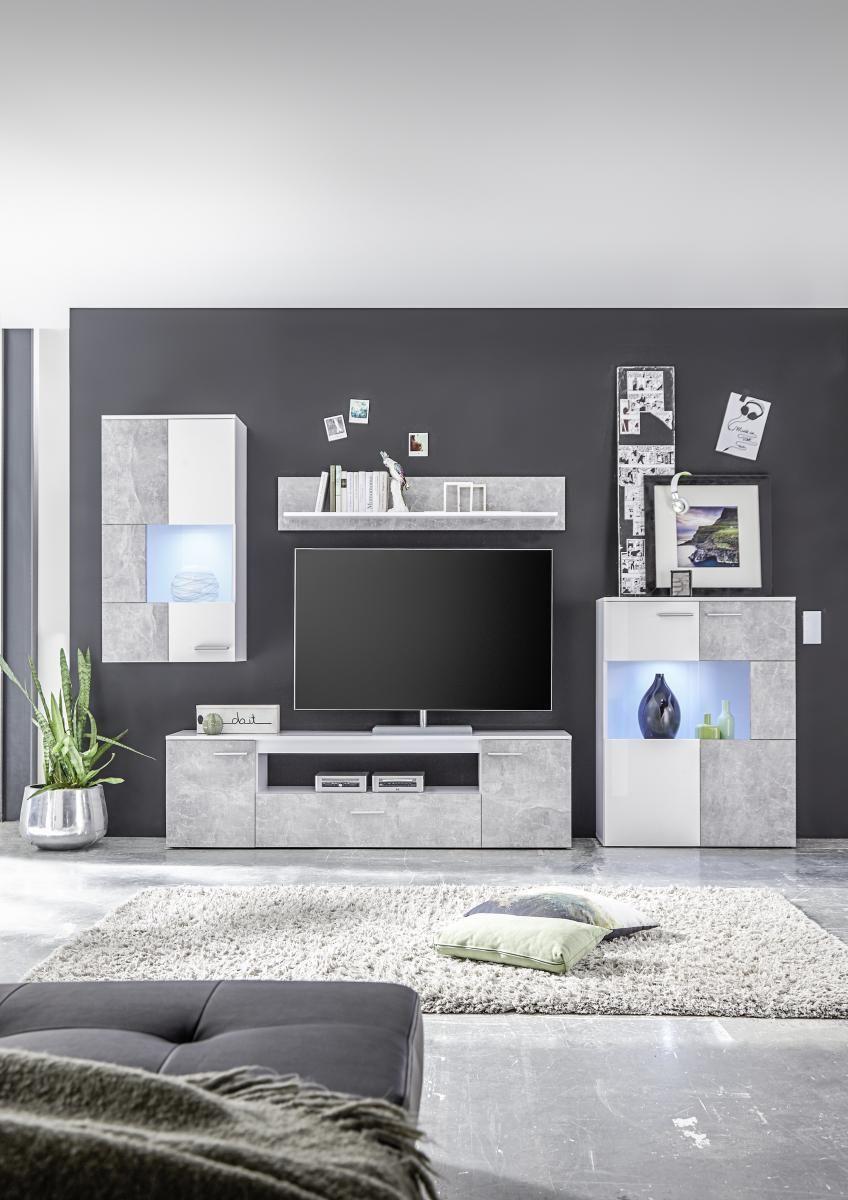 Dnevni Regal Vulcan, Siva, Bela ,led - srebrne barve/siva, Moderno, umetna masa/steklo (265-295/194/40cm) - Mömax