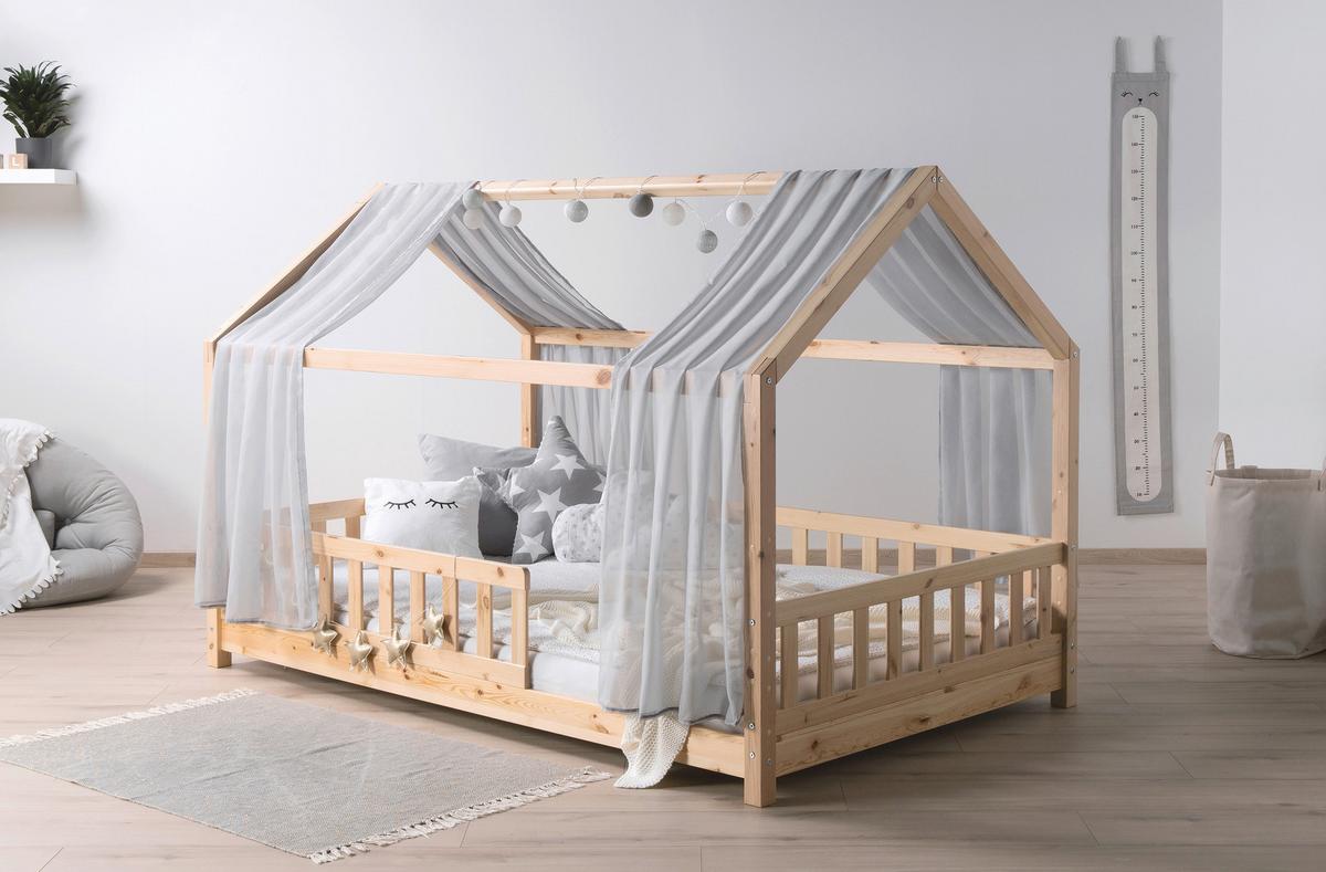 Hausbett KIM Naturfarben Grau ca. 100x200 cm Echtholz - Naturfarben/Grau, MODERN, Holz/Textil (100/200cm) - MID.YOU