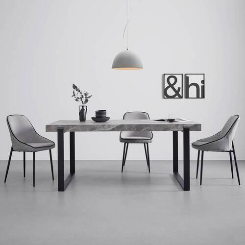 Esstisch Mila Marmoroptik Grau MDF ca. 180x90 cm - Schwarz/Grau, MODERN, Holzwerkstoff/Metall (180/90/76cm) - Bessagi Home