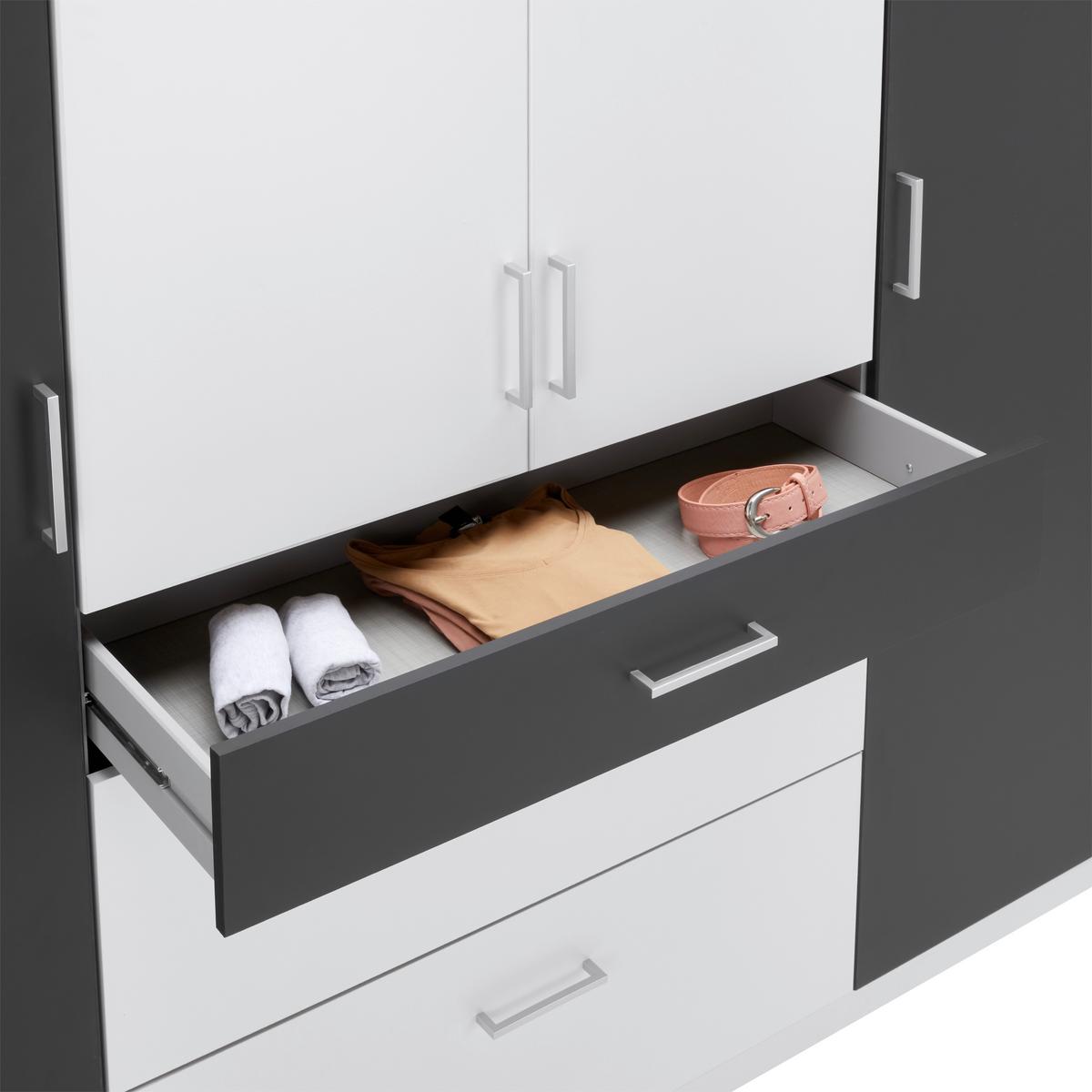 Omara S Klasičnimi Vrati Click Bela, Barva Grafita - bela/barve aluminija, Konvencionalno, umetna masa/leseni material (179/199/58cm) - Mömax