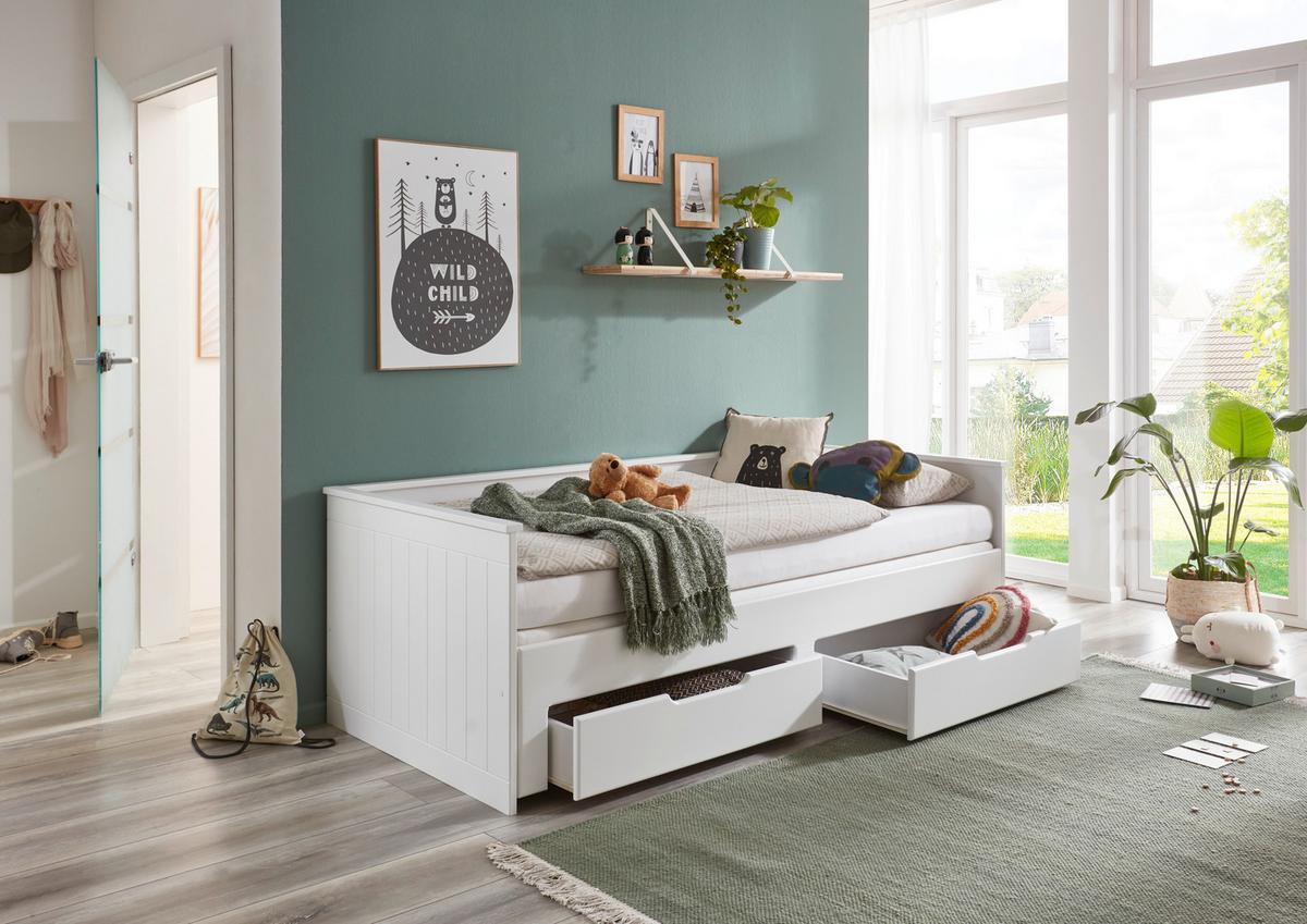 Raztegljiva Postelja Clara, Bela, 90-180x200 - bela/barve bukve, Basics, leseni material/les (90/200cm) - P & B