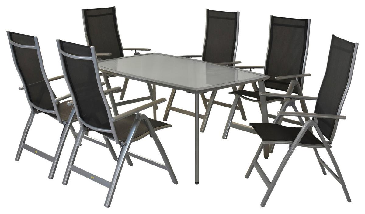 Vrtni Set Carrara, 7-Delni - srebrne barve/črna, Moderno, kovina/tekstil - Gardenson