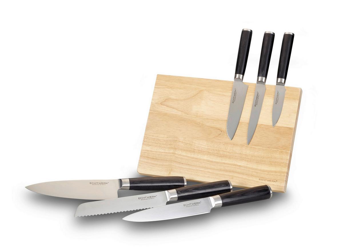 Blok Za Nože Damast, 7-Delni - svetlo rjava/barve nerjavečega jekla, Basics, kovina (20/7/2,25cm) - Echtwerk