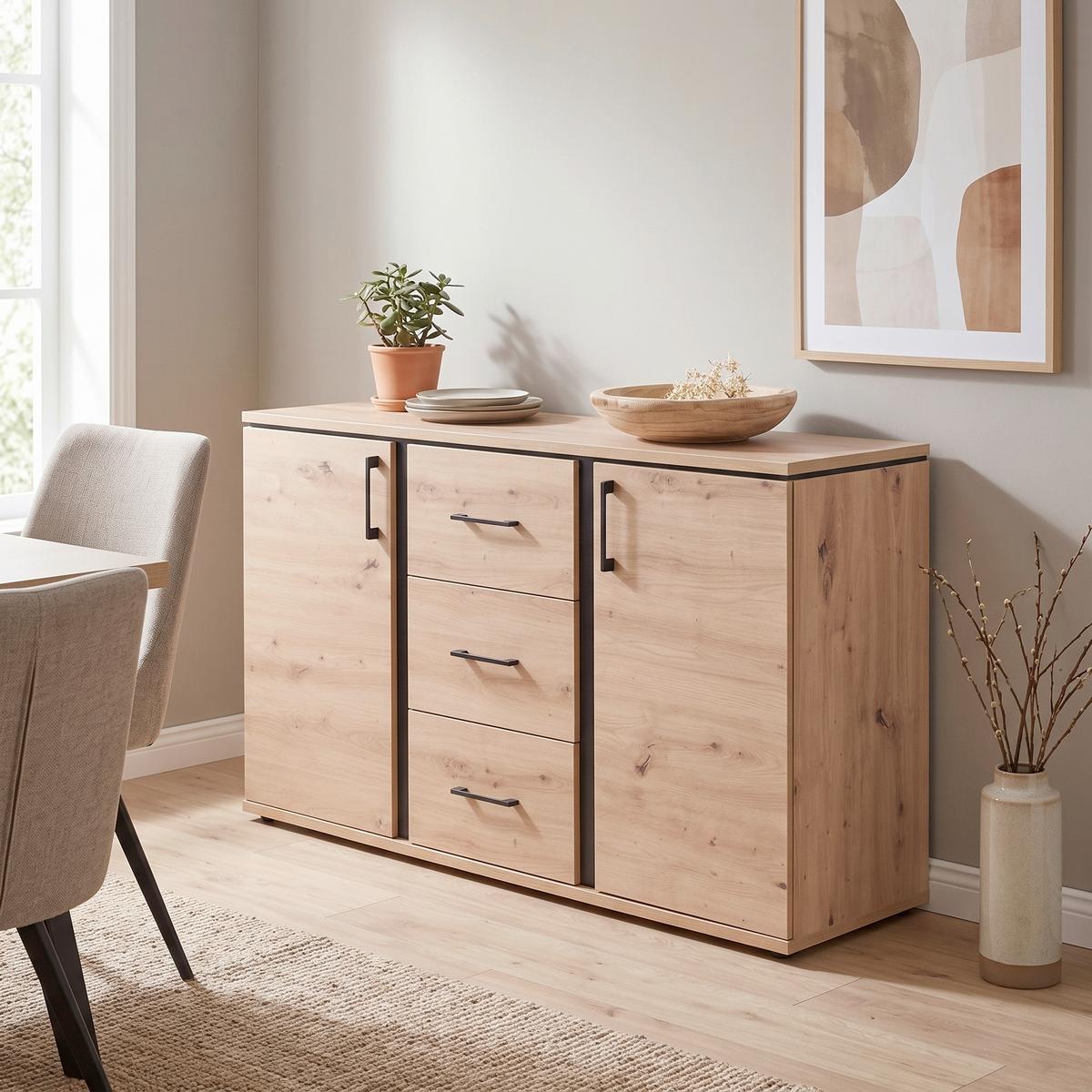 Comodă Cu Uși Nature Natk 01 - culoare lemn stejar, Konventionell, material pe bază de lemn (145/84/42cm)