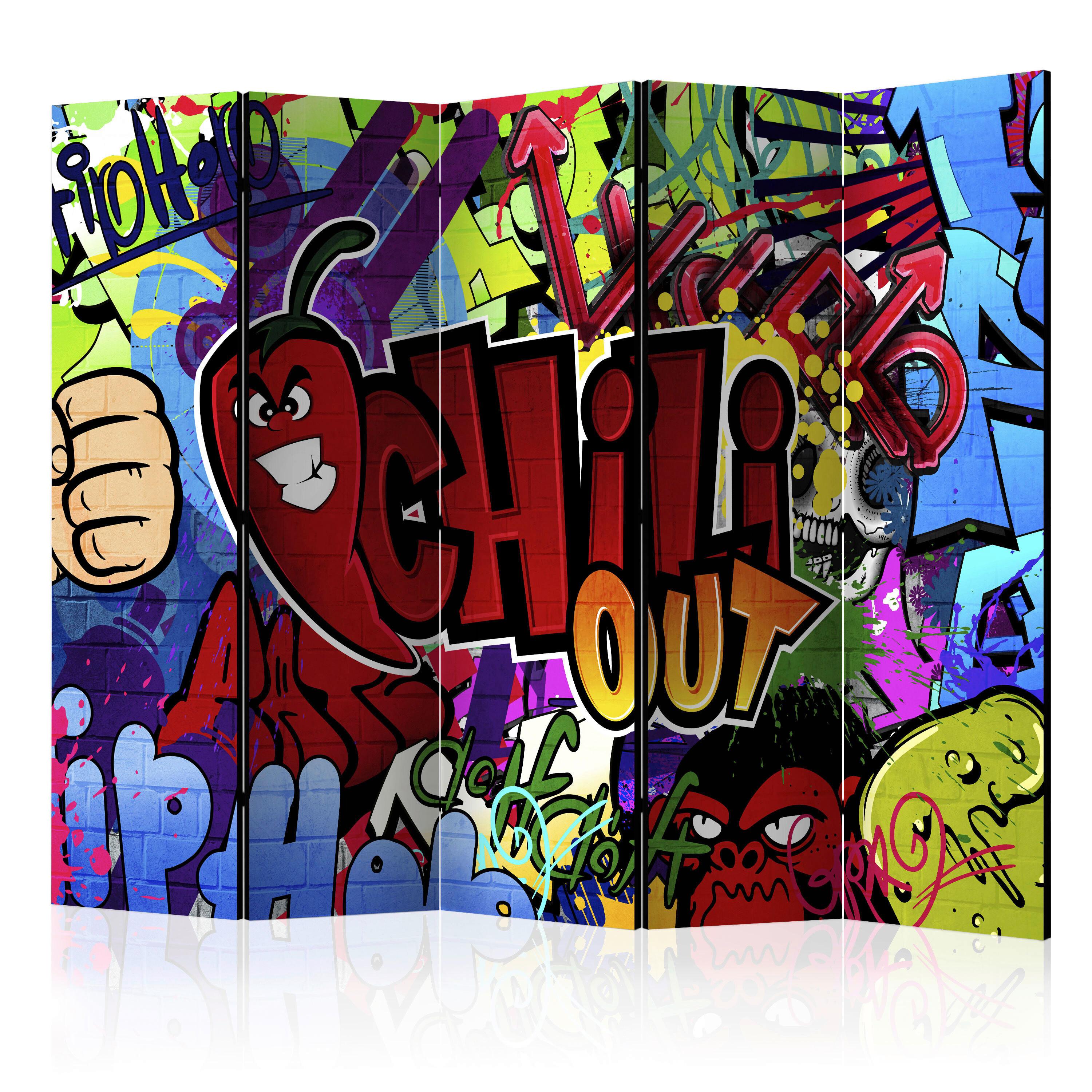 Paravan Chili Out I, 5-Delni, Dvostranski - temno roza/večbarvno, Basics, tekstil/les (225/172/3cm) - artgeist