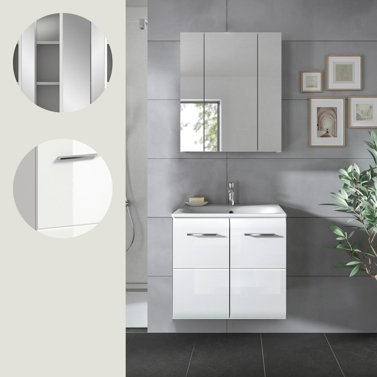 Badezimmer Ice 2-tlg. ca. 60 cm Weiß - Weiß Hochglanz/Silberfarben, MODERN, Keramik/Holzwerkstoff (60cm) - MID.YOU