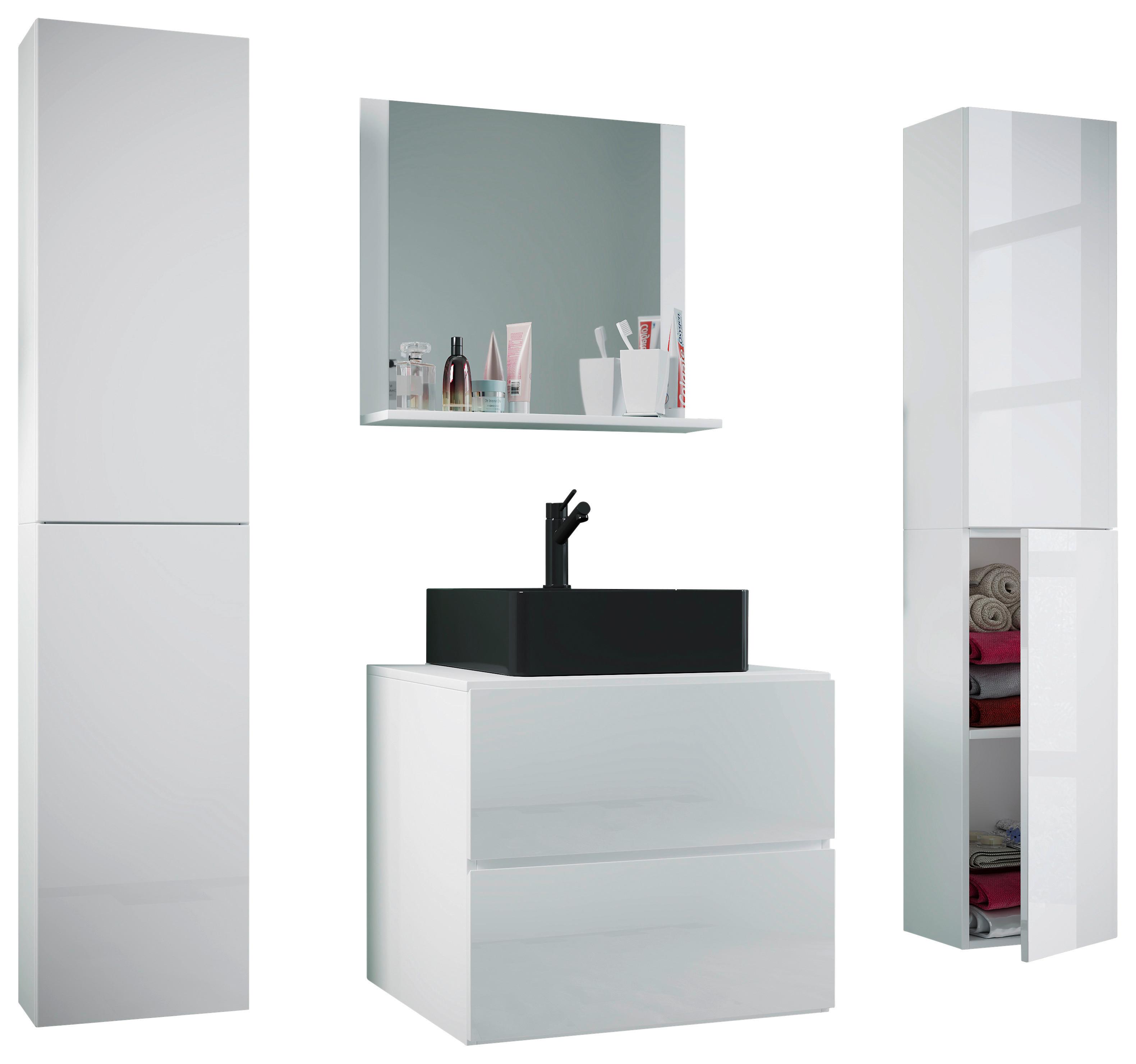 Kopalnica Lendas Xl, Bela - črna/bela, Moderno, steklo/leseni material (127cm) - MID.YOU