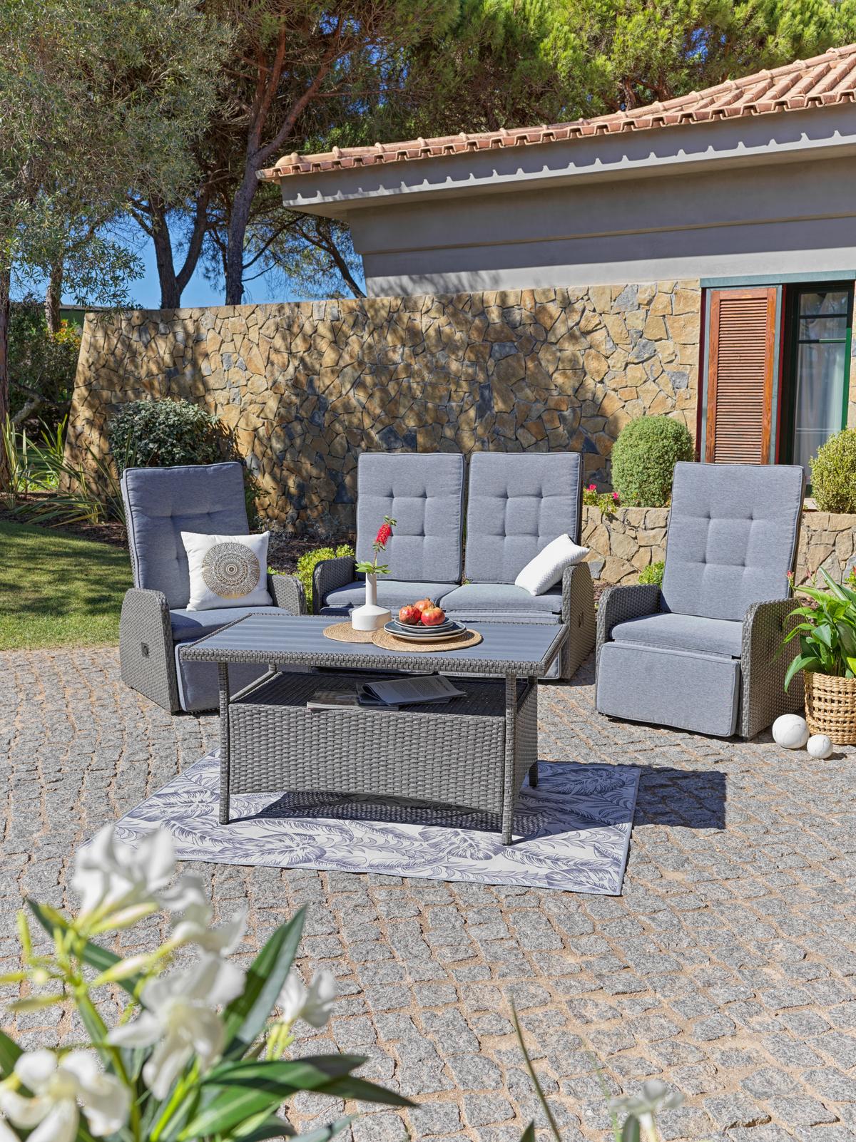 Lounge Garnitura Santander, Siva, 4-Delni Set - siva, Moderno, kovina/umetna masa - Beldano