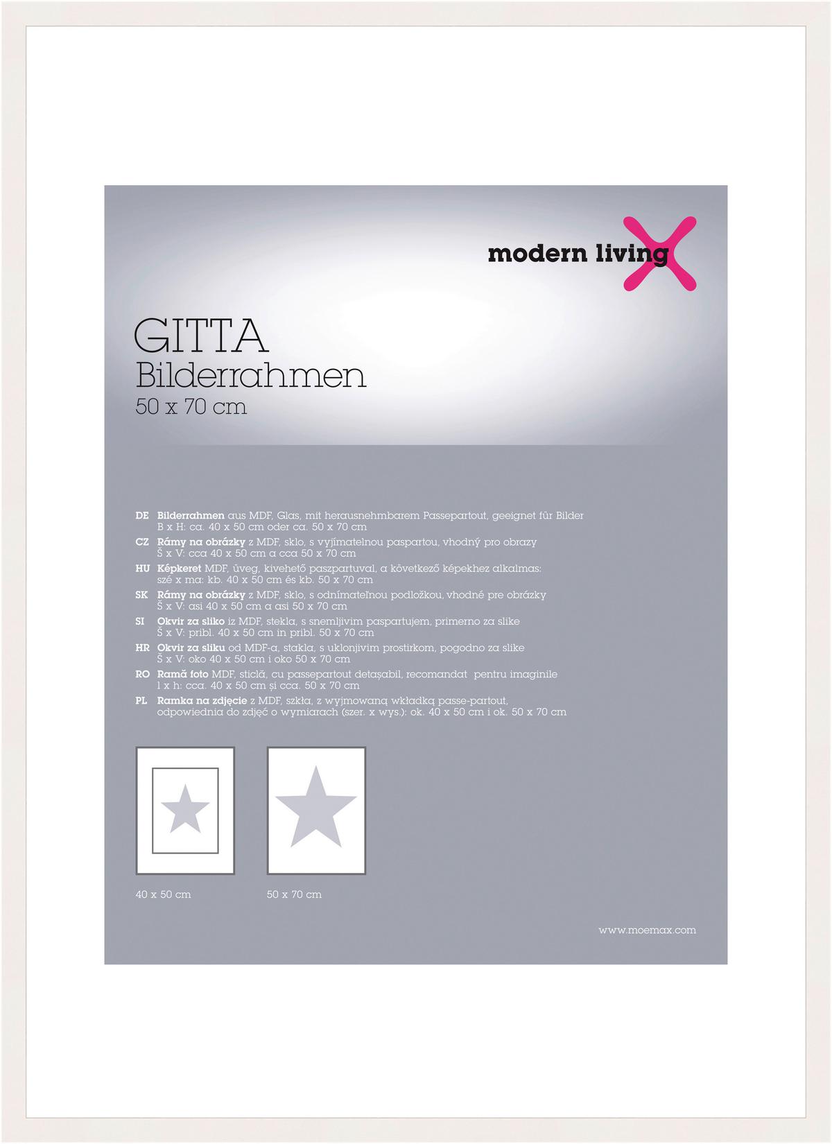 Bilderrahmen Gitta in Weiß ca. 50x70cm - Weiß, MODERN, Holzwerkstoff/Kunststoff (50/70cm) - Modern Living