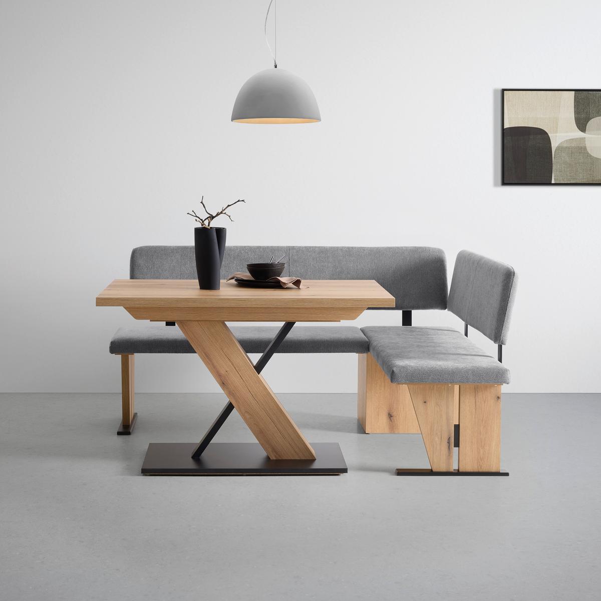 Tischgruppe Kassel Grau/Schwarz/Eichefarben - Eichefarben/Schwarz, MODERN, Holzwerkstoff/Textil (140/87/180cm) - Based