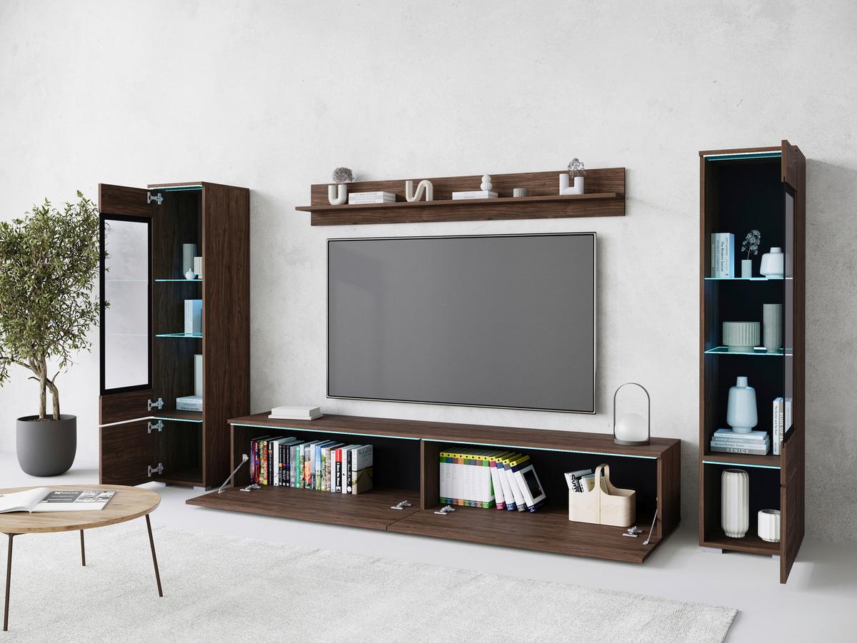 Regal Za Dnevni Boravak Vera Ii - siva/boje oraha, Lifestyle, staklo/drvni materijal (240/130/33cm) - P & B