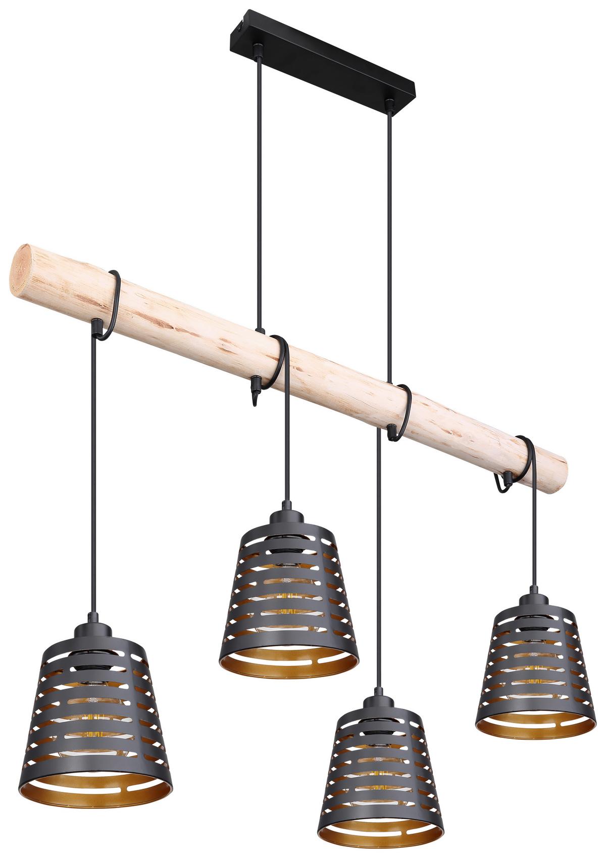 Hängeleuchte Ablona max. 60 Watt - Goldfarben/Schwarz, Natur, Holz/Metall (85/17/120cm) - Globo