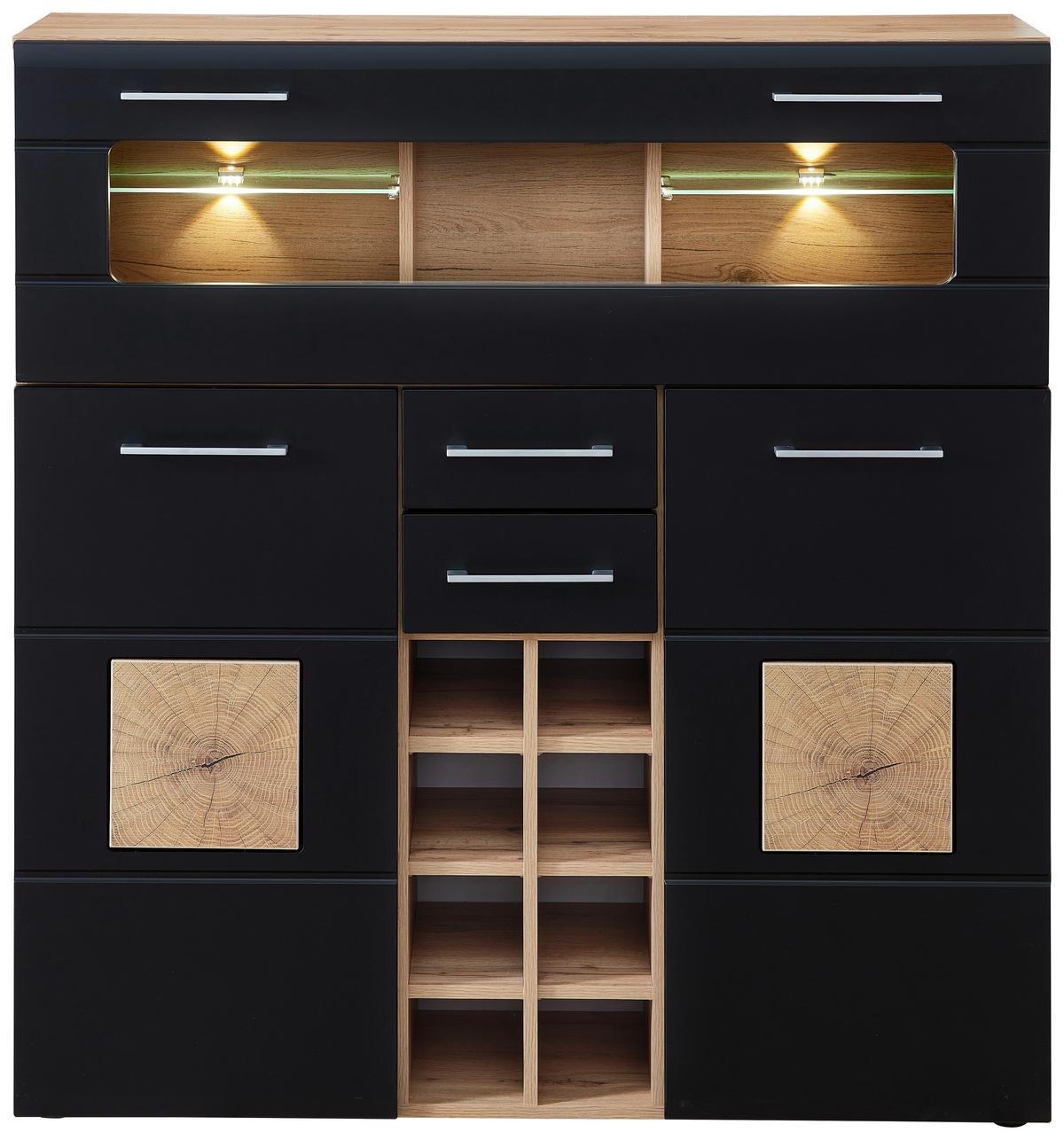 Highboard Sonate Schwarz/Eichefarben - Chromfarben/Eichefarben, KONVENTIONELL, Holzwerkstoff/Metall (120/128/37cm) - Mömax
