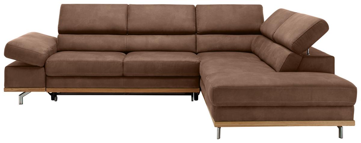 Wohnlandschaft Carmen in Braun mit Bettfunktion - Chromfarben/Braun, KONVENTIONELL, Holz/Textil (292/93/226cm) - Based