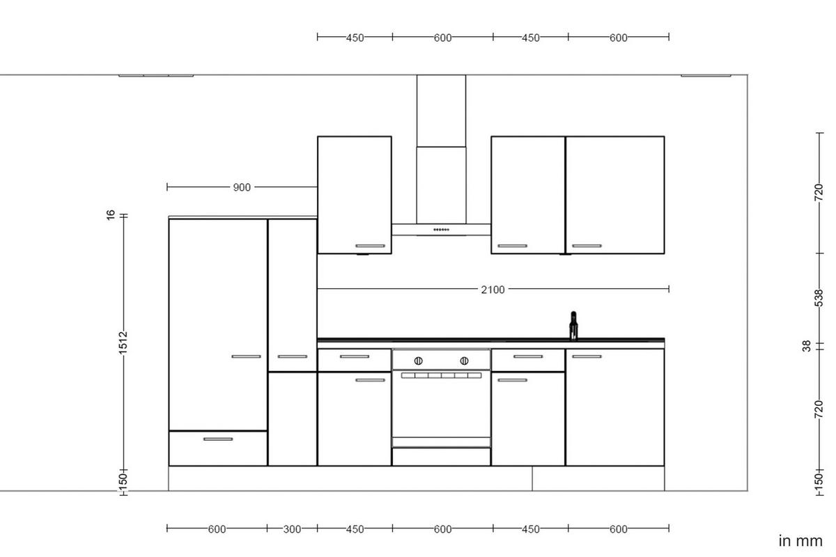 Küchenblock Flash Low m. Geräten Weiß Hochglanz - Edelstahlfarben/Eichefarben, MODERN, Holzwerkstoff/Metall (300cm) - Nobilia