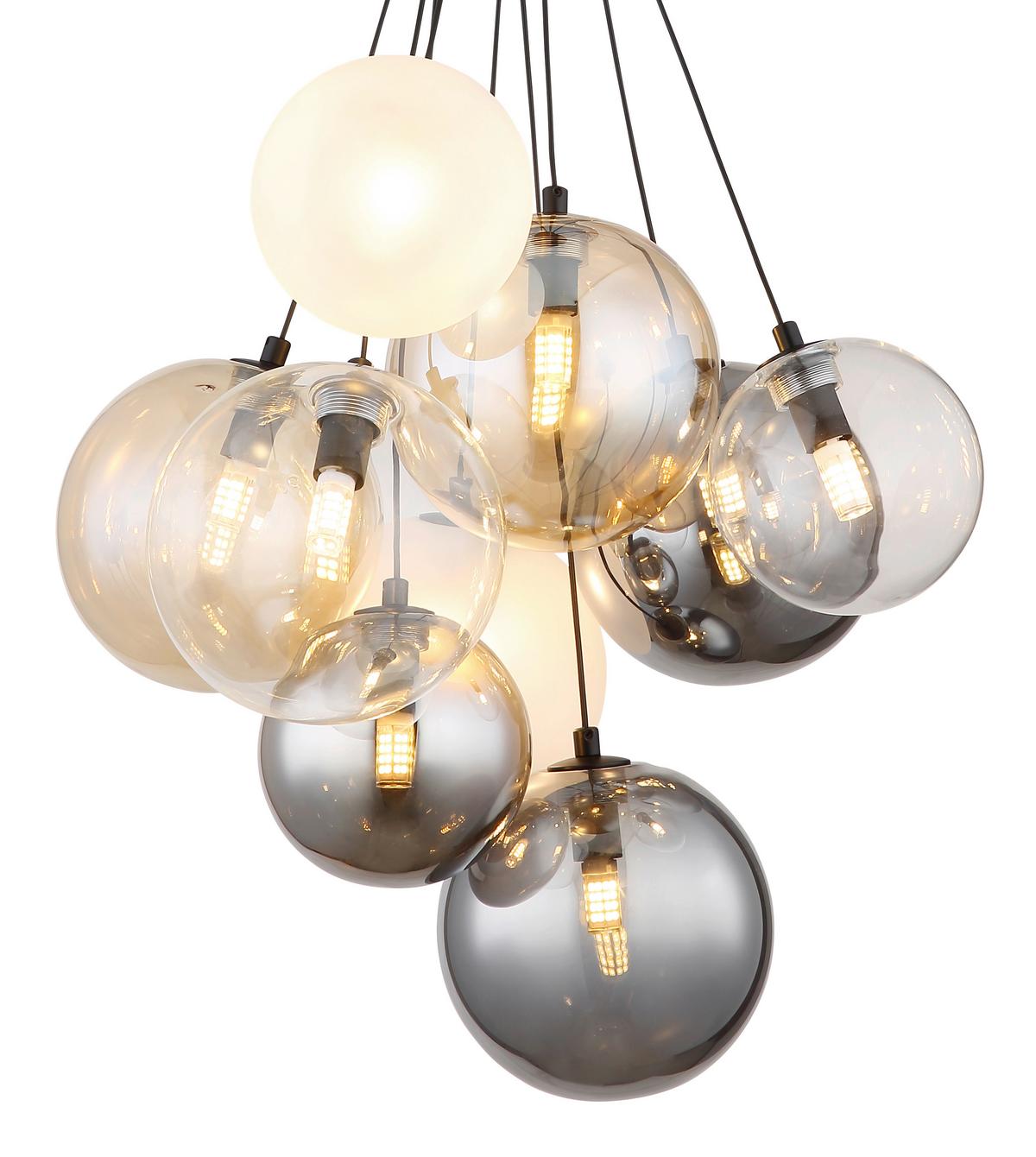 HÄNGELEUCHTE 56144-9H - Perlmutt/Schwarz, Design, Glas/Metall (45/90cm) - Globo