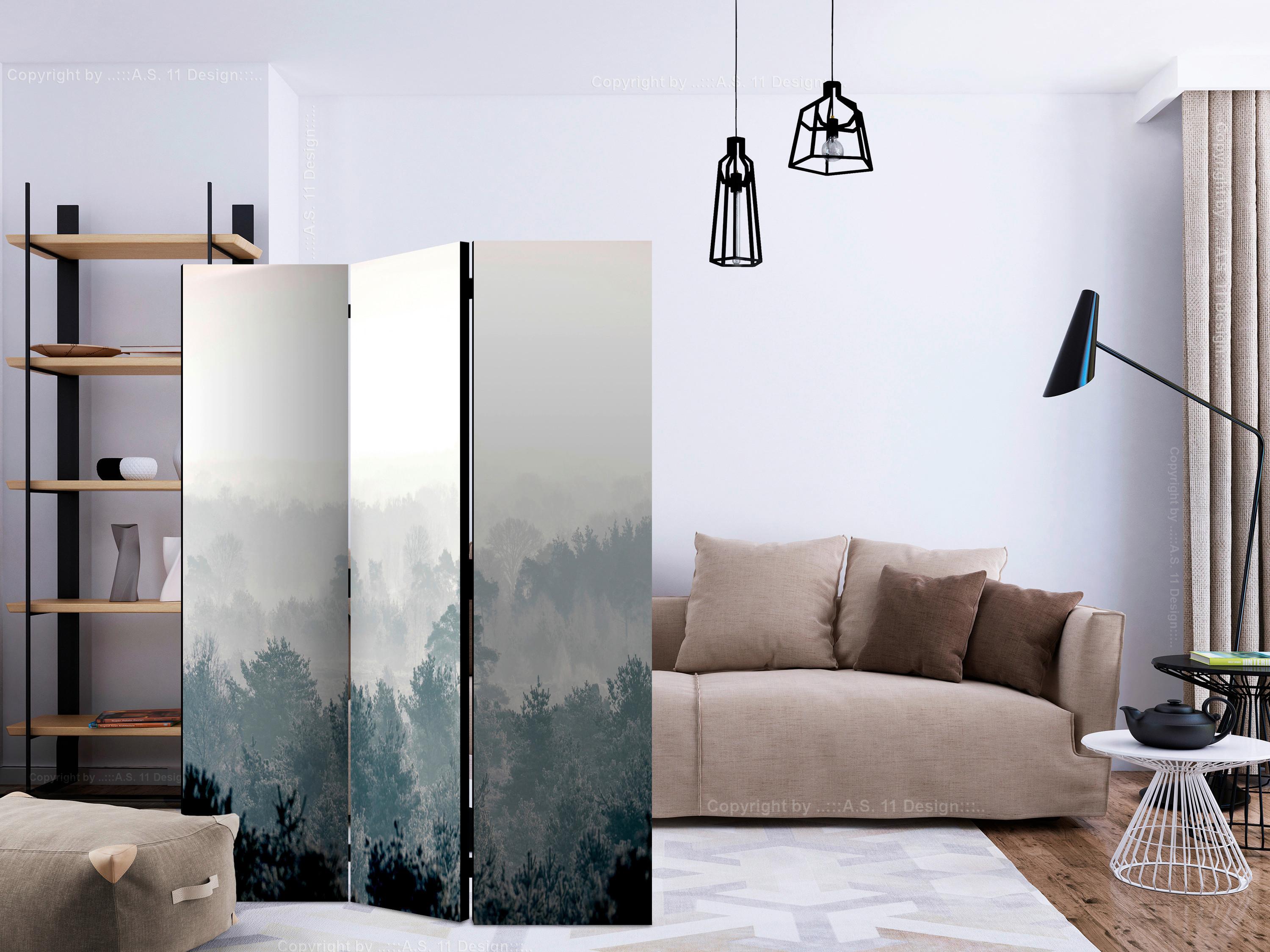 Paravan Winter Forest, 3-Delni, Dvostranski - pastelno modra/sivobela, Basics, tekstil/les (135/172/3cm) - artgeist