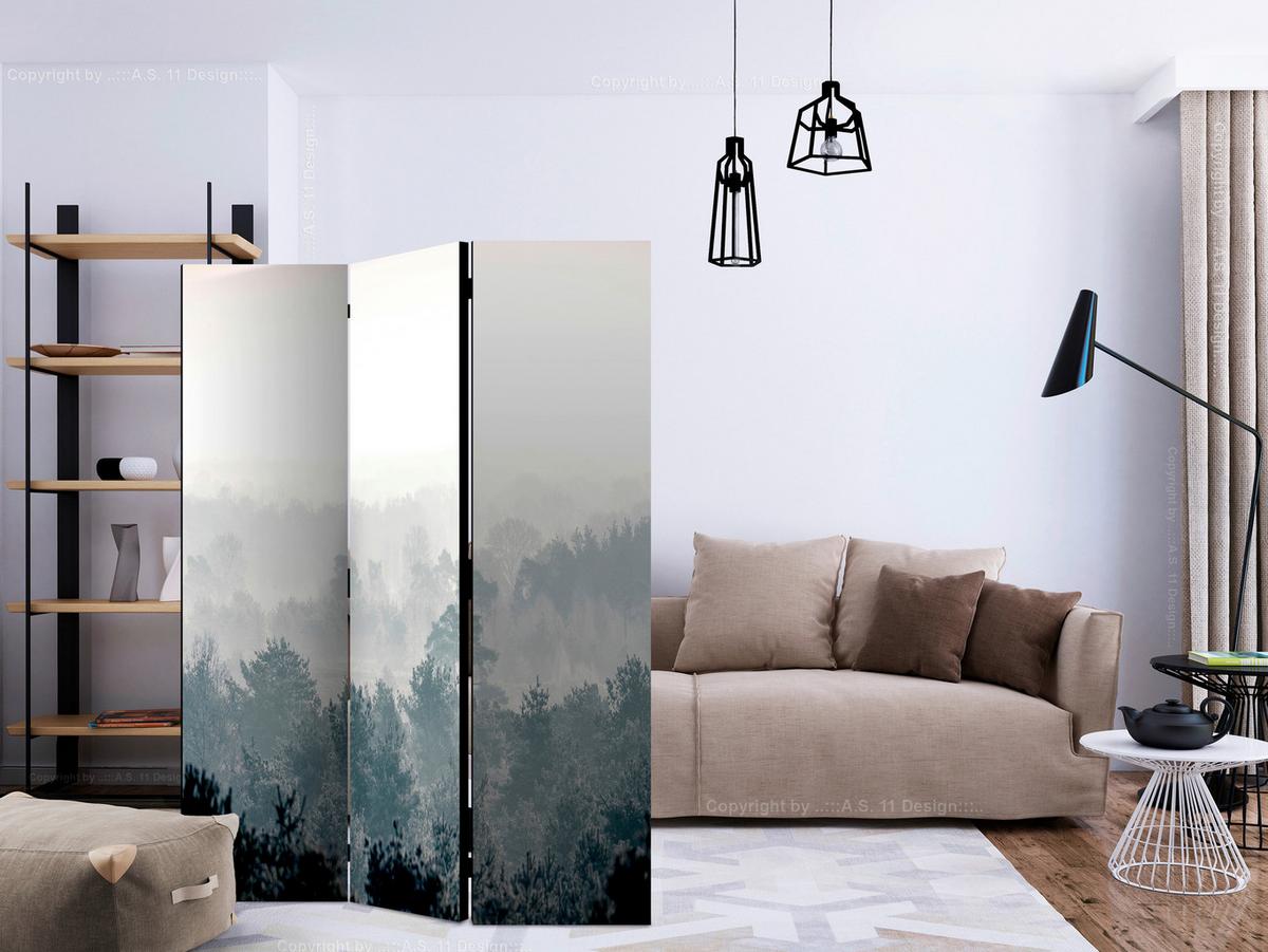 Paravan Winter Forest, 3-Delni, Dvostranski - pastelno modra/sivobela, Basics, tekstil/les (135/172/3cm) - artgeist