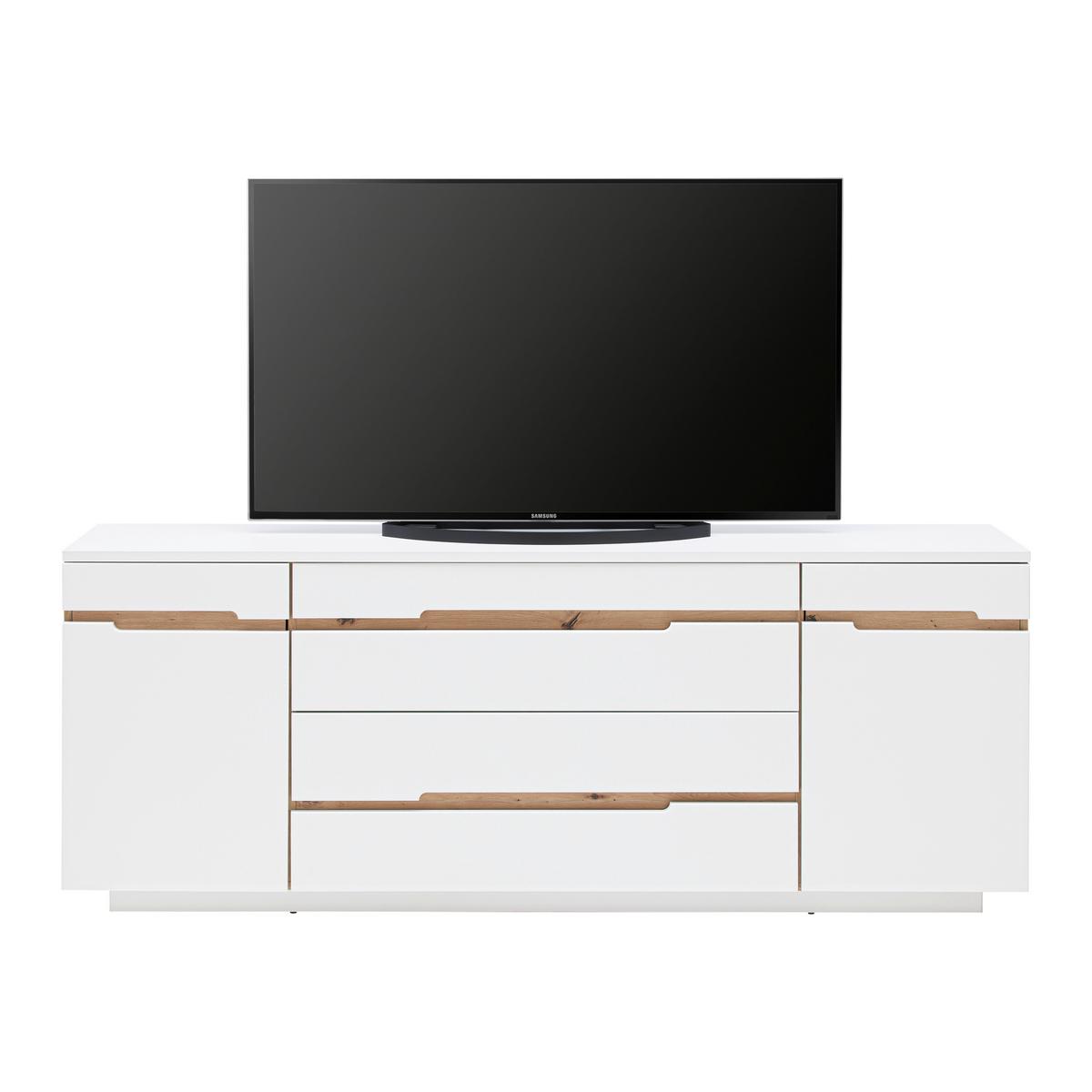 Élément TV Dallas Weiss/Eiche Artisan - chêne artisan/noir, Modern, matériau de bois (190/73/44cm) - Premium Living
