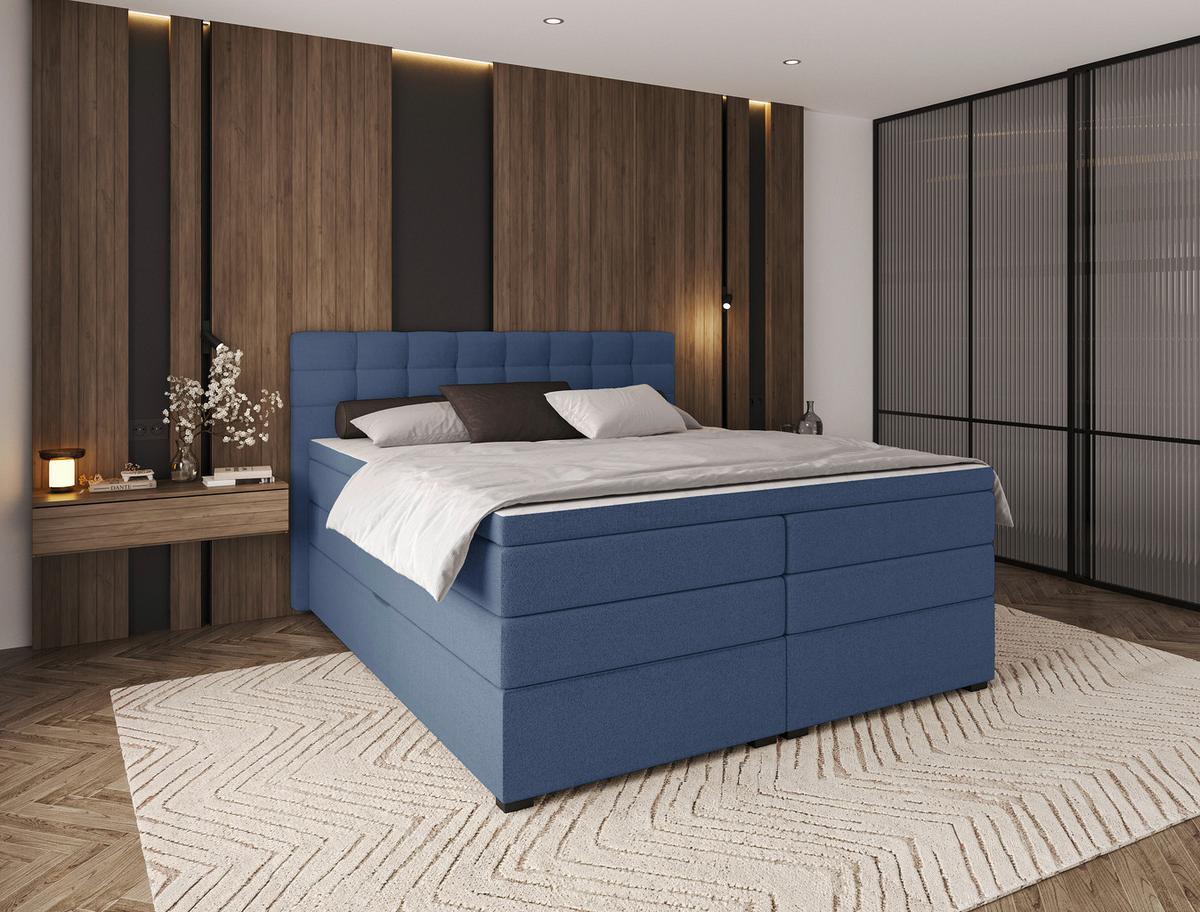 Boxspringbett Fano Blau ca. 200x200cm - Blau/Schwarz, Konventionell, Kunststoff/Textil (200/200cm) - Mömax