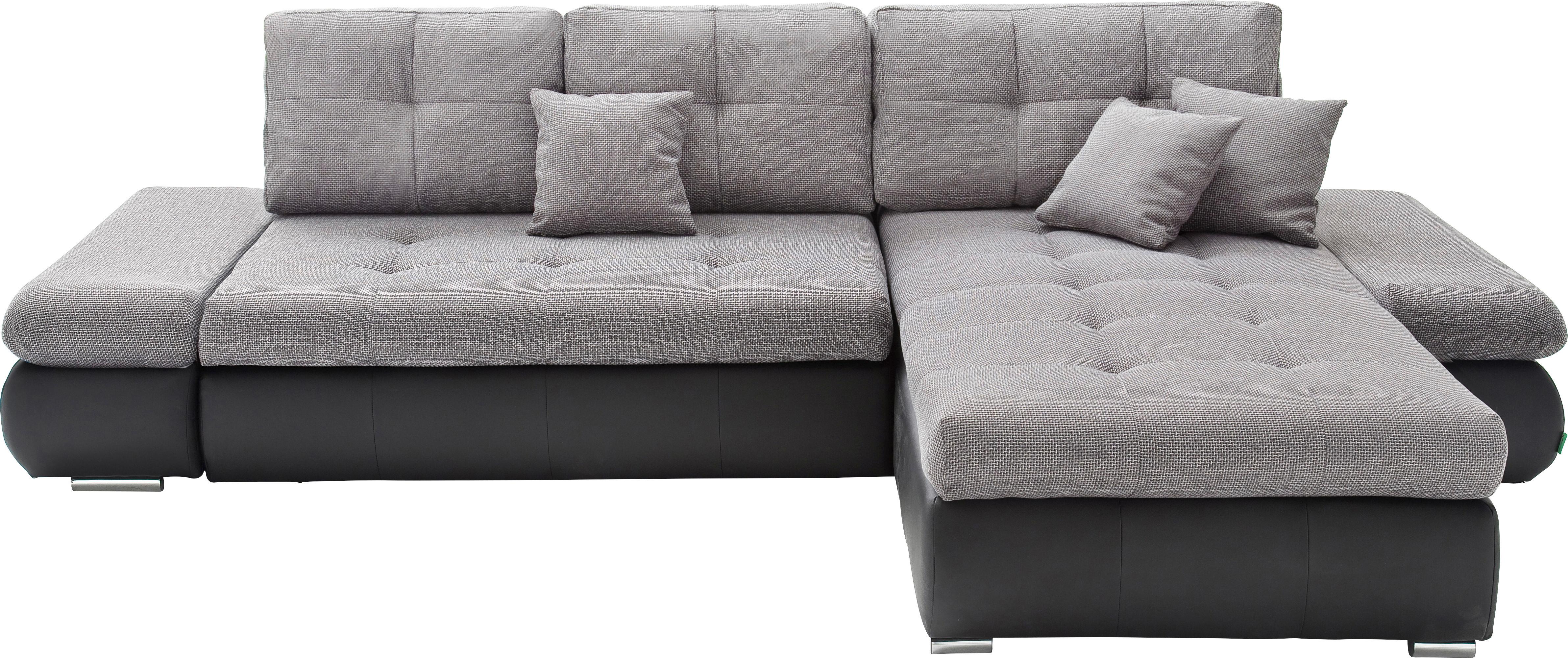 Wohnlandschaft Enrico Grau mit Bettfunktion - Schwarz/Grau, MODERN, Textil (303/185cm) - Based