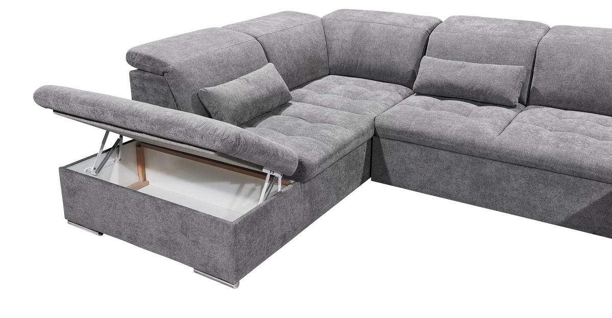 Wohnlandschaft Wayne U inkl. Kissen Grau - Silberfarben/Grau, KONVENTIONELL, Kunststoff/Textil (240/340/188cm) - MID.YOU