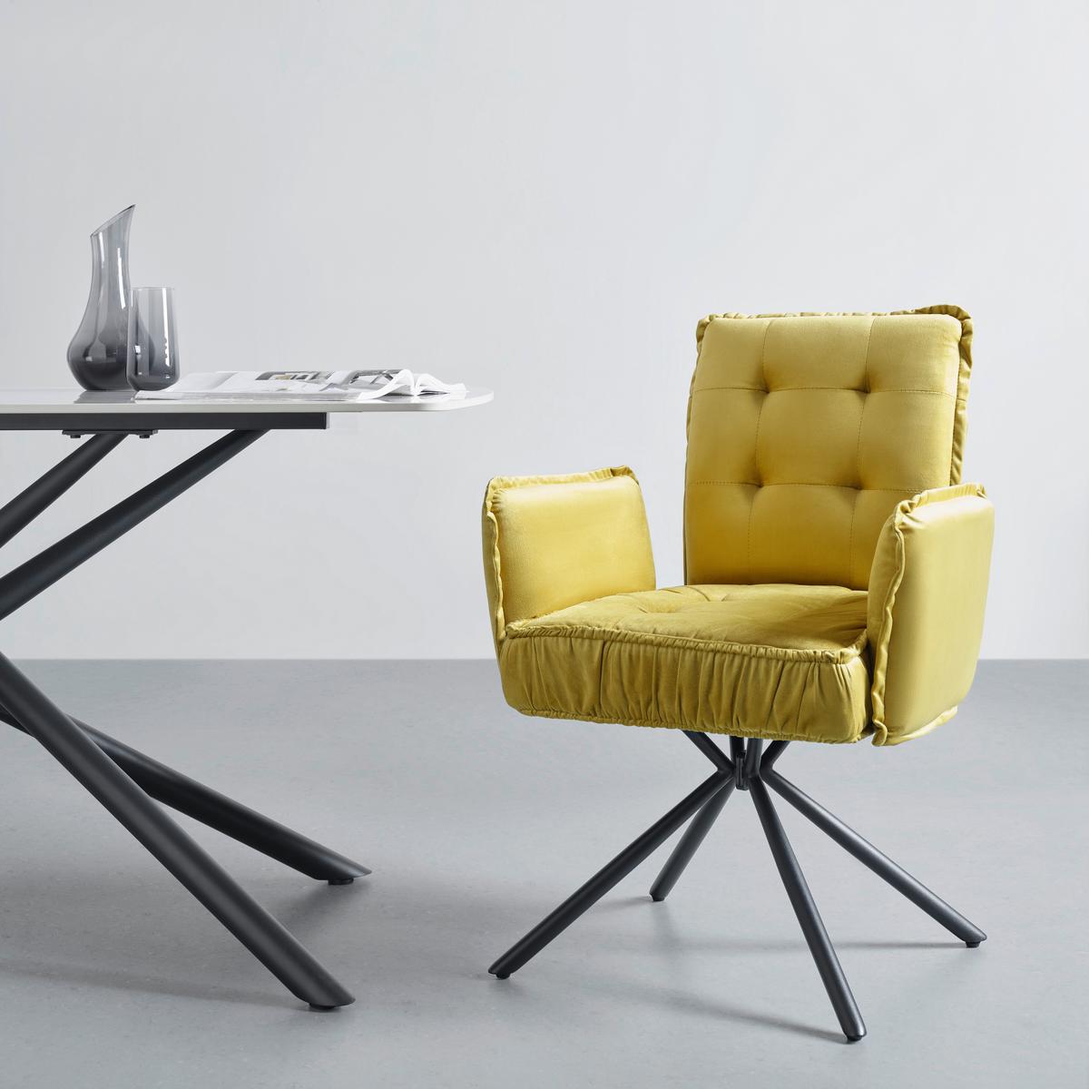 KRZESŁO Z PODŁOKIETNIKAMI MARYLA - czarny/żółty, Modern, metal/tkanina (63,5/88/66cm) - MID.YOU