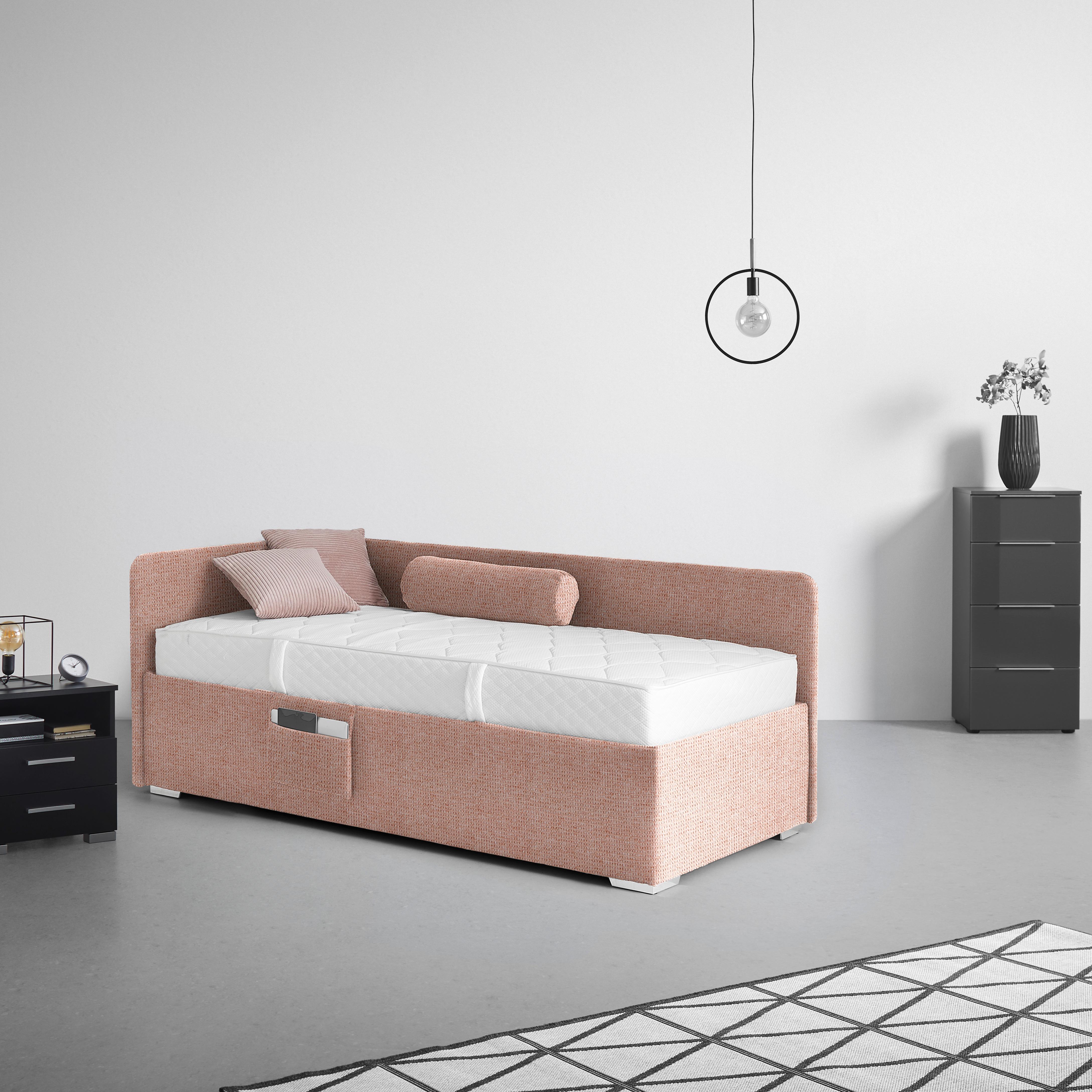 Krevet Remi - ružičasta/prirodne boje, Konvencionalno, drvo/tekstil (90/200cm) - Based