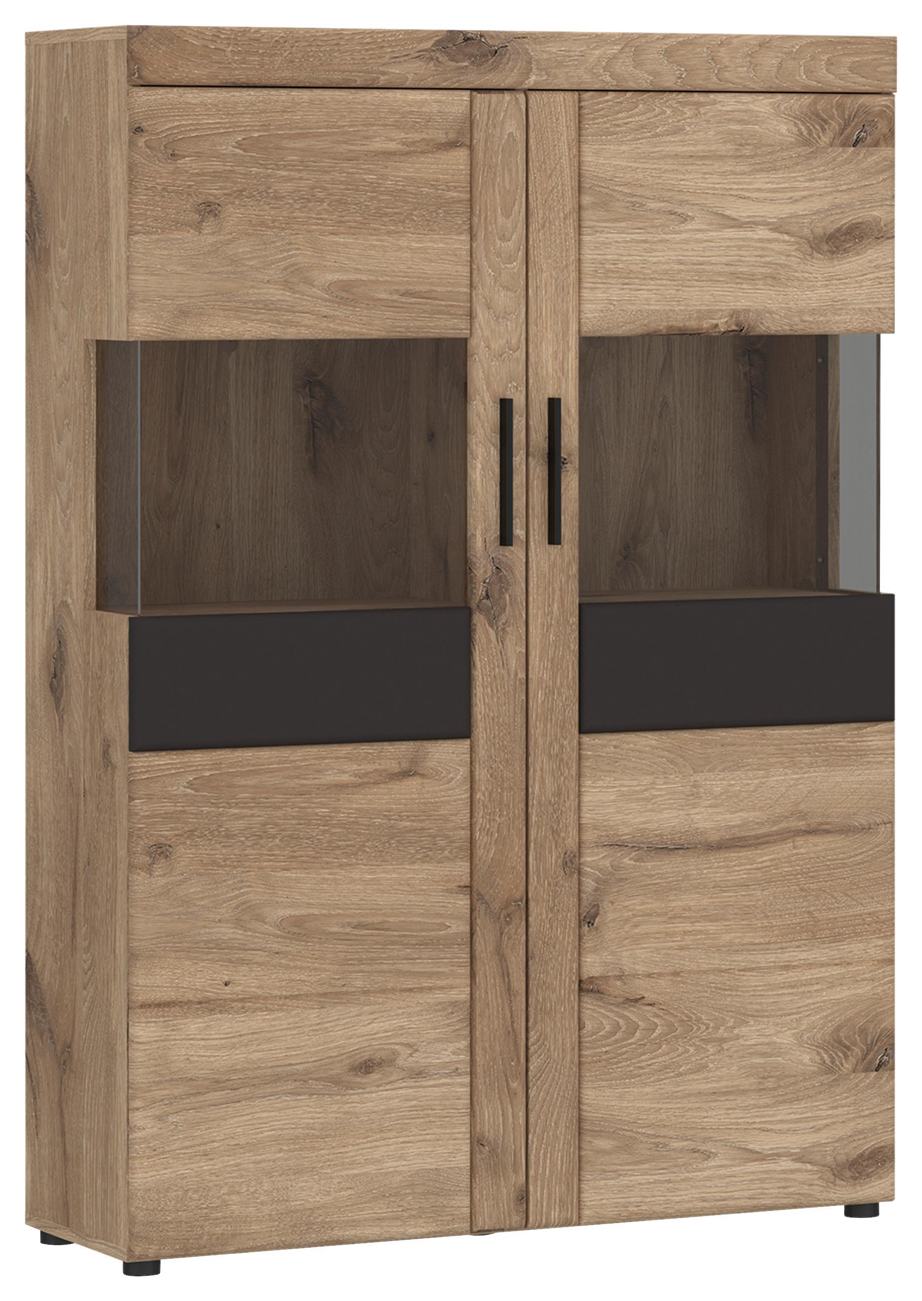 Vitrina Grano, Barva Hrasta, Temno Siva - temno siva/barve hrasta, Trend, umetna masa/steklo (101,9/149/37,4cm)