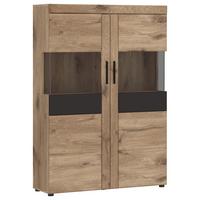 Vitrina Grano, Barva Hrasta, Temno Siva - temno siva/barve hrasta, Trend, umetna masa/steklo (101,9/149/37,4cm)